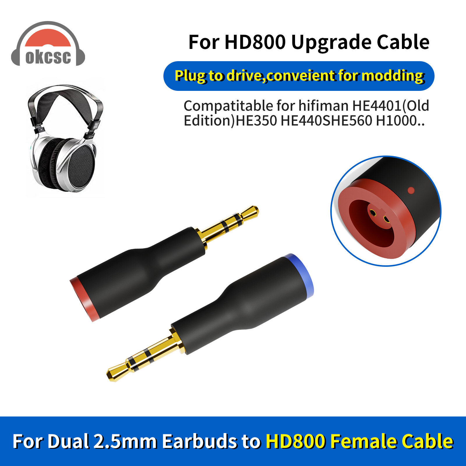 Dual 2.5mm Rotating HD800 Female Adapter - Image 2
