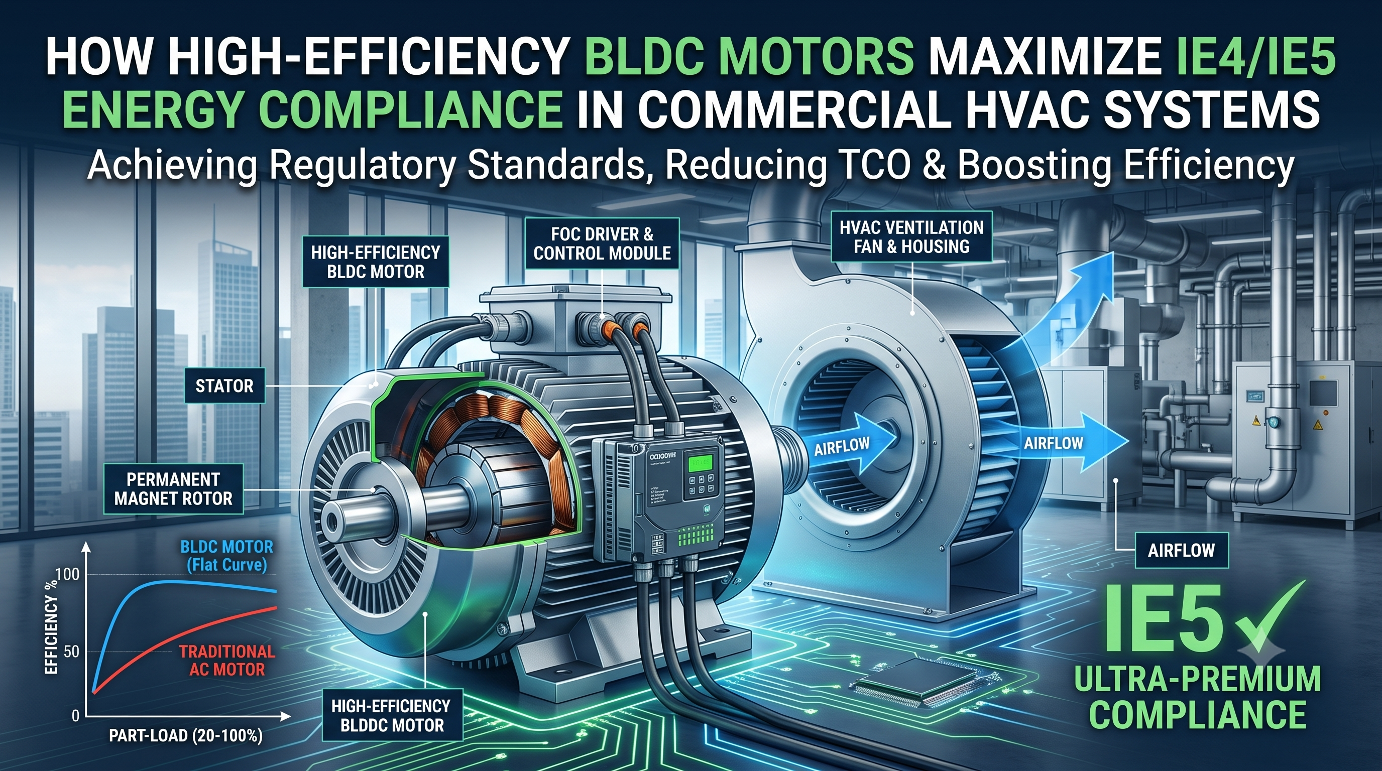 How High-Efficiency BLDC Motors Maximize IE4/IE5 Energy Compliance in Commercial HVAC Systems