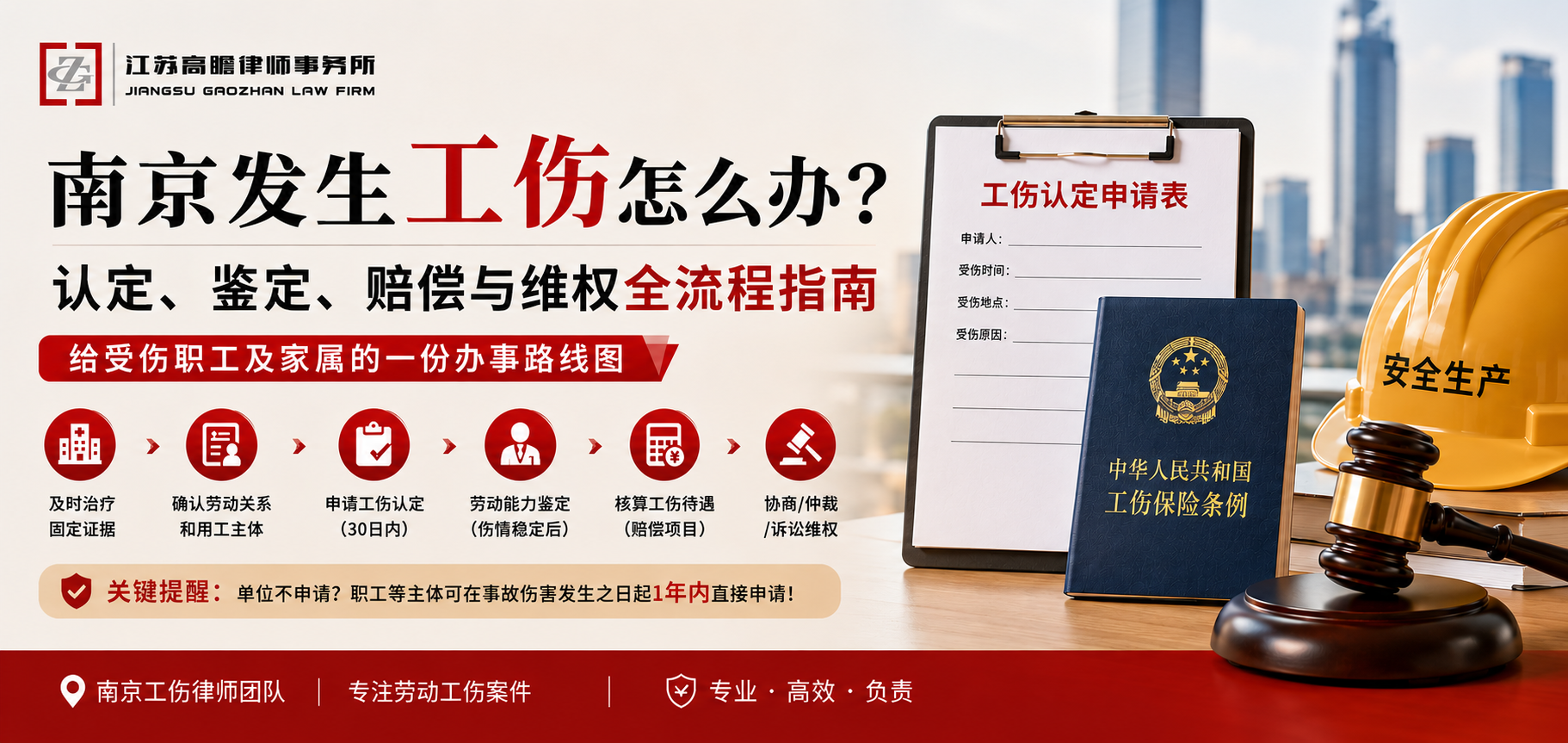 南京发生工伤怎么办？南京工伤律师讲清认定、鉴定、赔偿与律所选择