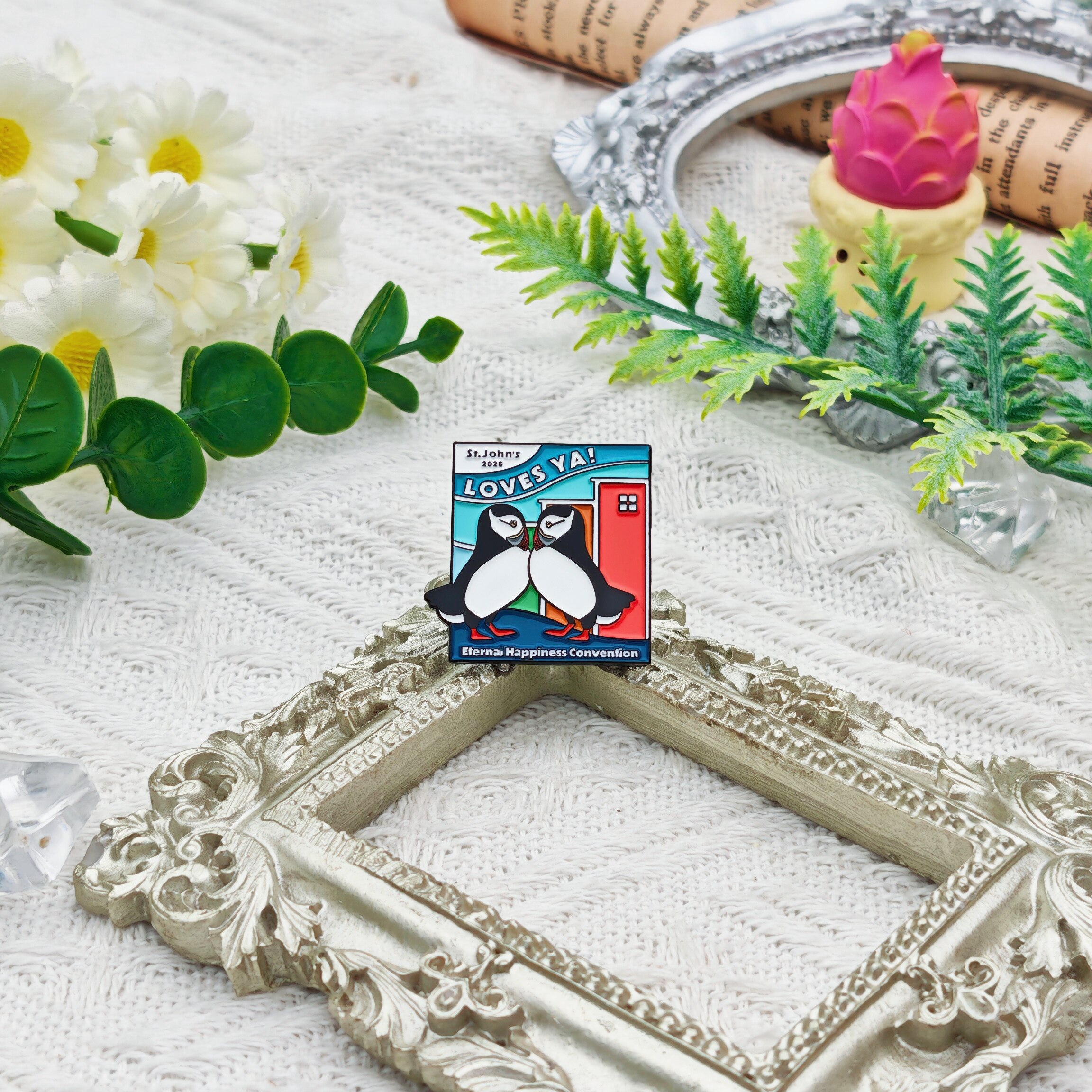 St. John's, Canada Puffin-Themed Rectangular Enamel Pin