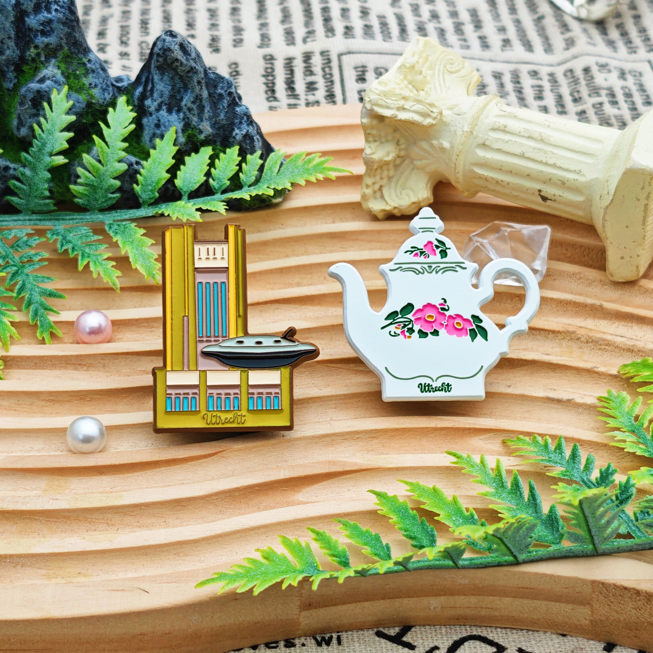 Spanish White Kettle and Building UFO Enamel Pin