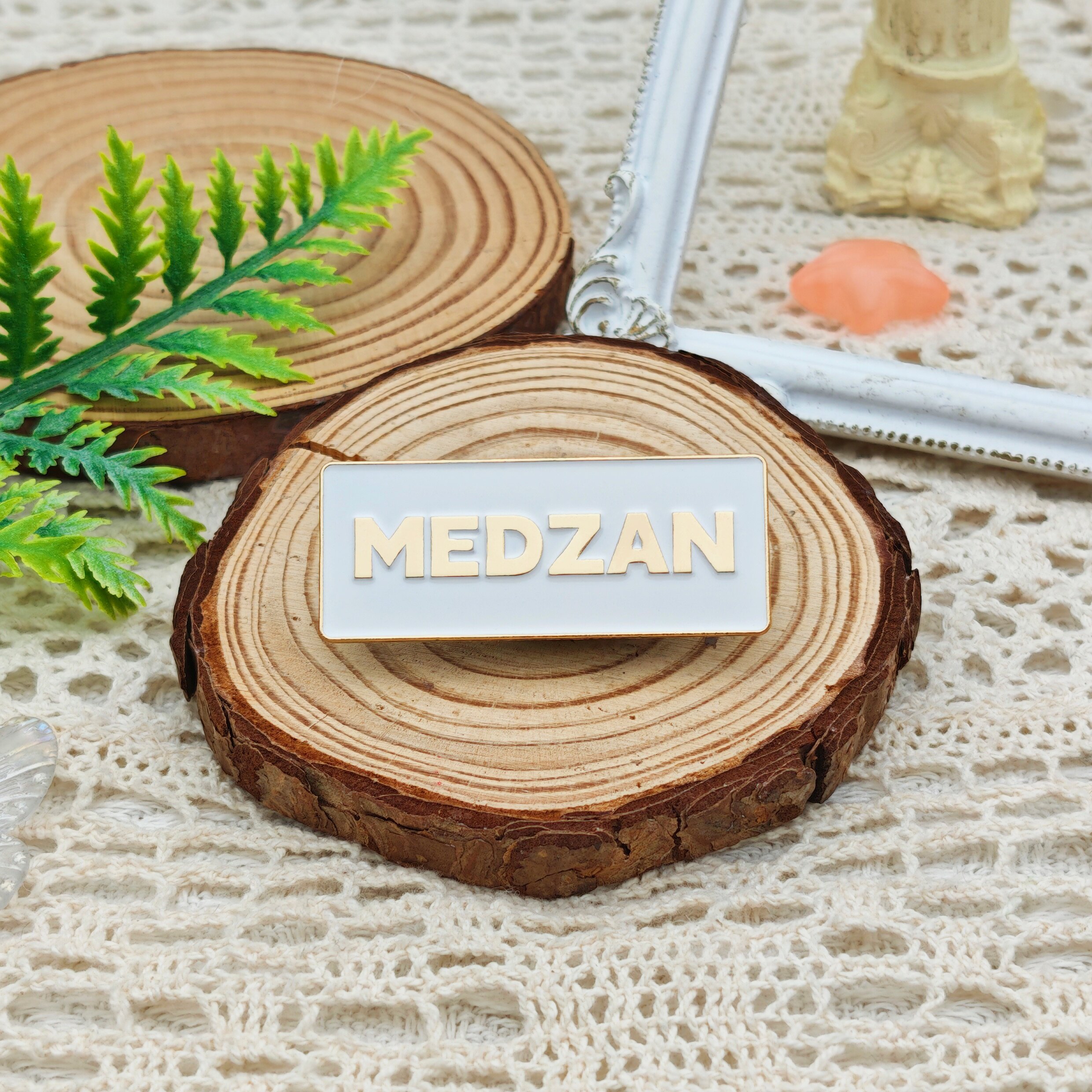 MEDZAN Letter Gold-Plated Chrome Rectangle Magnetic Badge