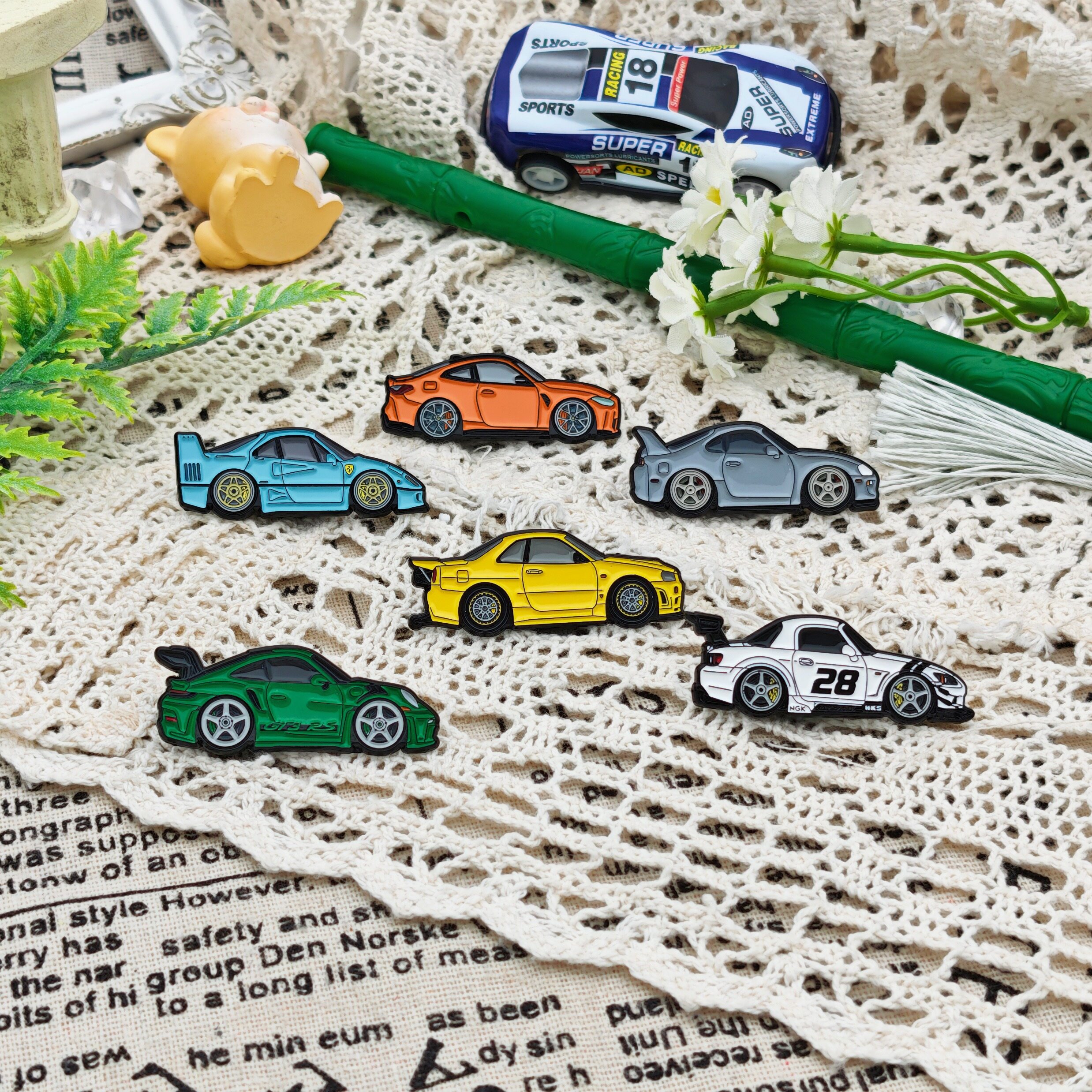 Ferrari Porsche Sports Car Series Custom Painted Badge Set