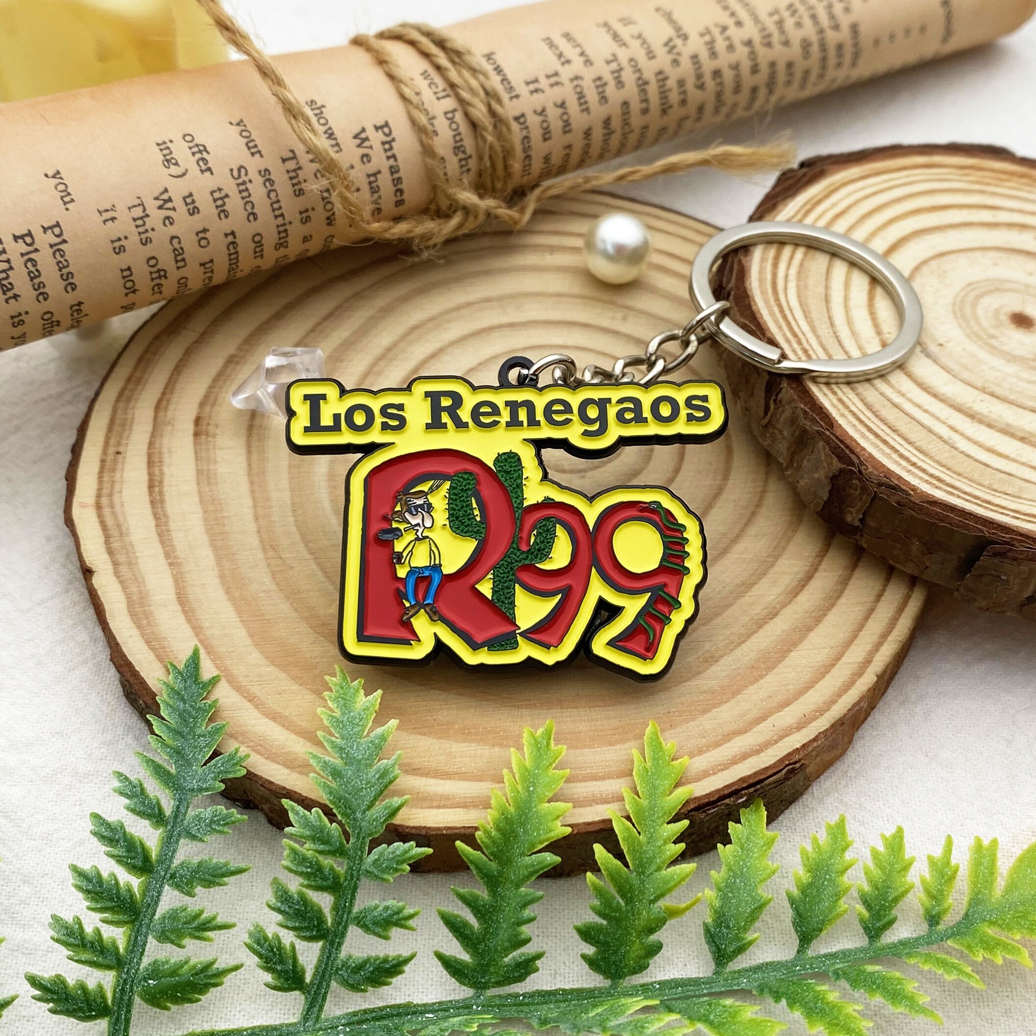 Spain Los Renegaos R99 Cactus Boy Black Enamel Irregular Keychain