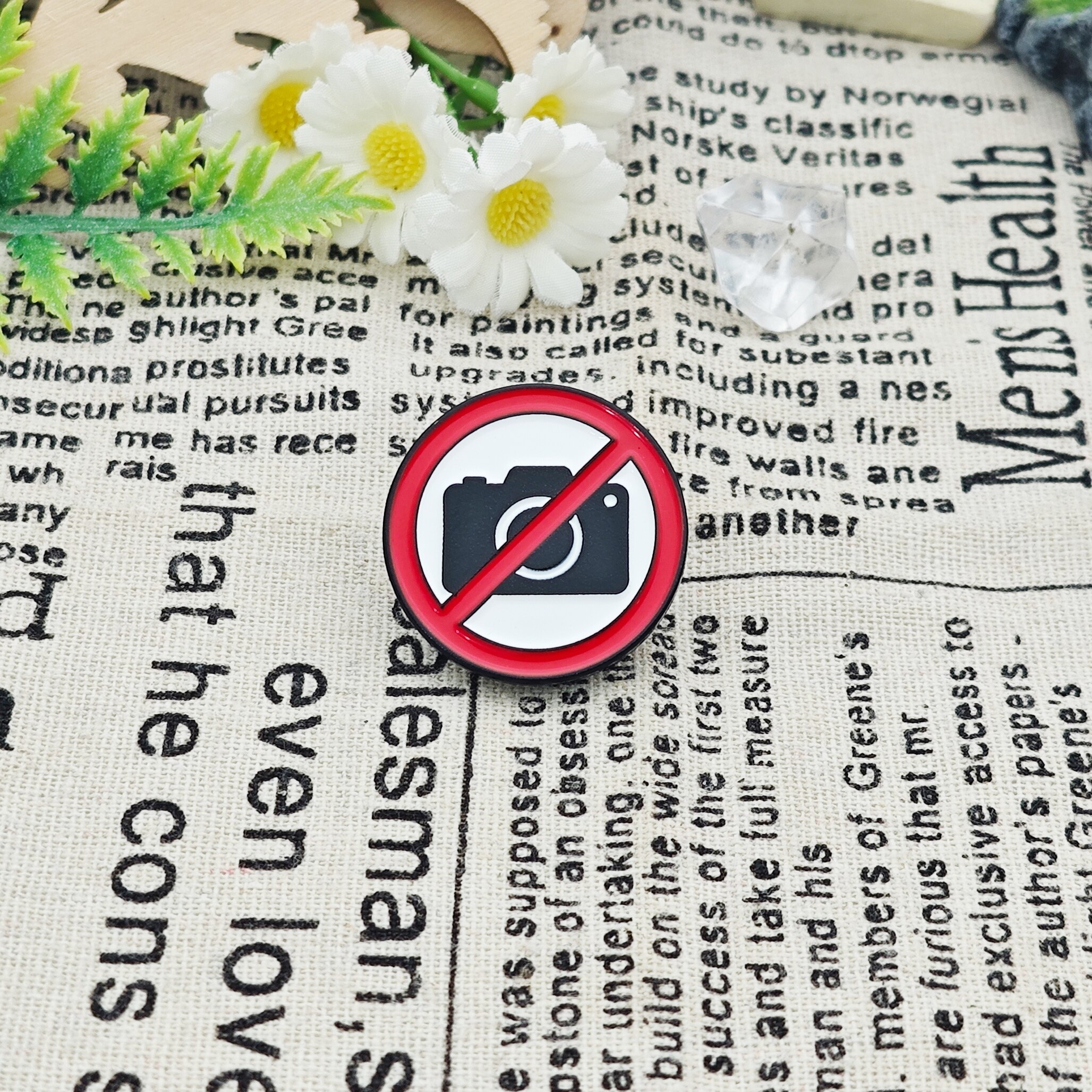 No Photography Symbol Circular Enamel Badge