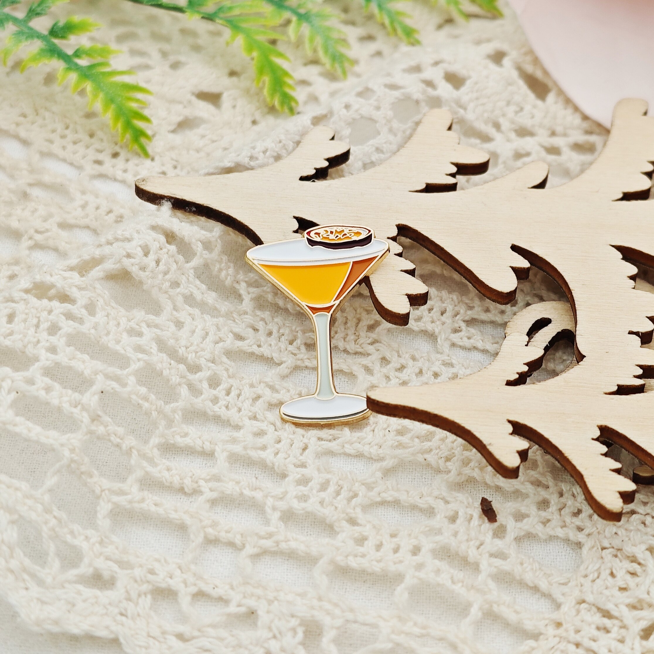 Passion Fruit Stemmed Drink Custom-Shaped Enamel Pin