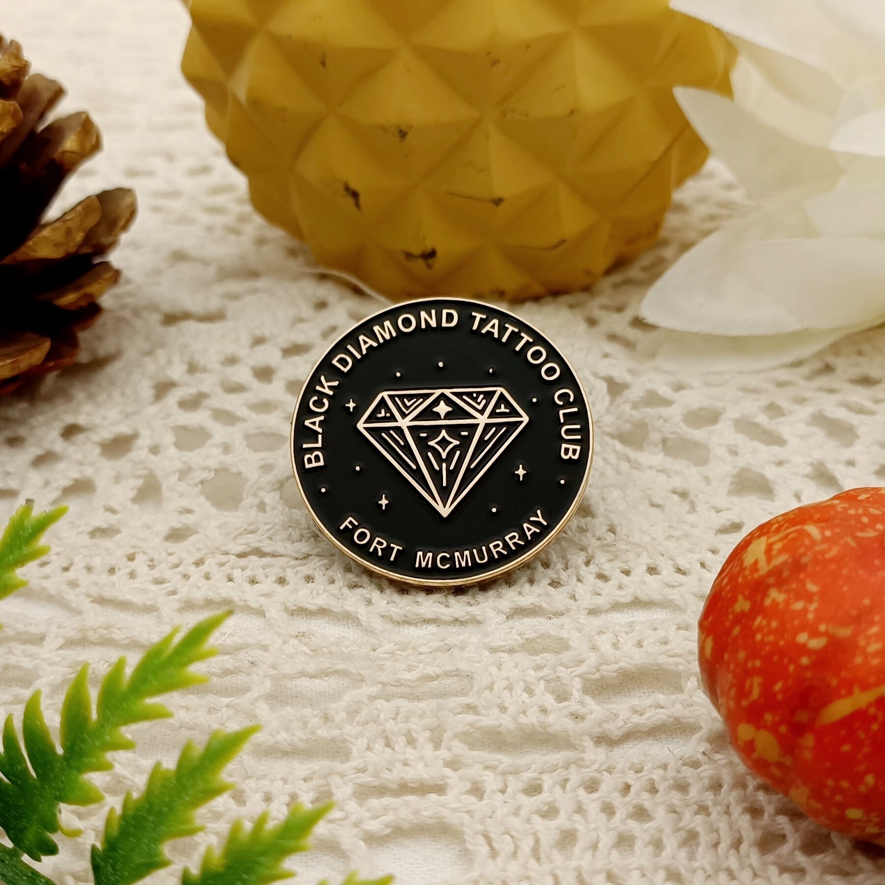 Black Diamond Tattoo Club Round Enamel Fridge Magnet