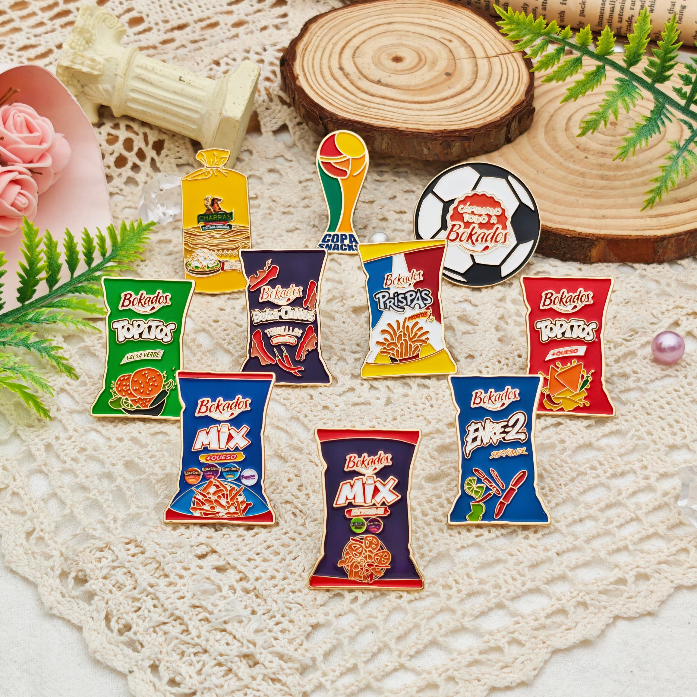 Bokados Snack Brand Gold-Plated Enamel Pin with Unique Shape