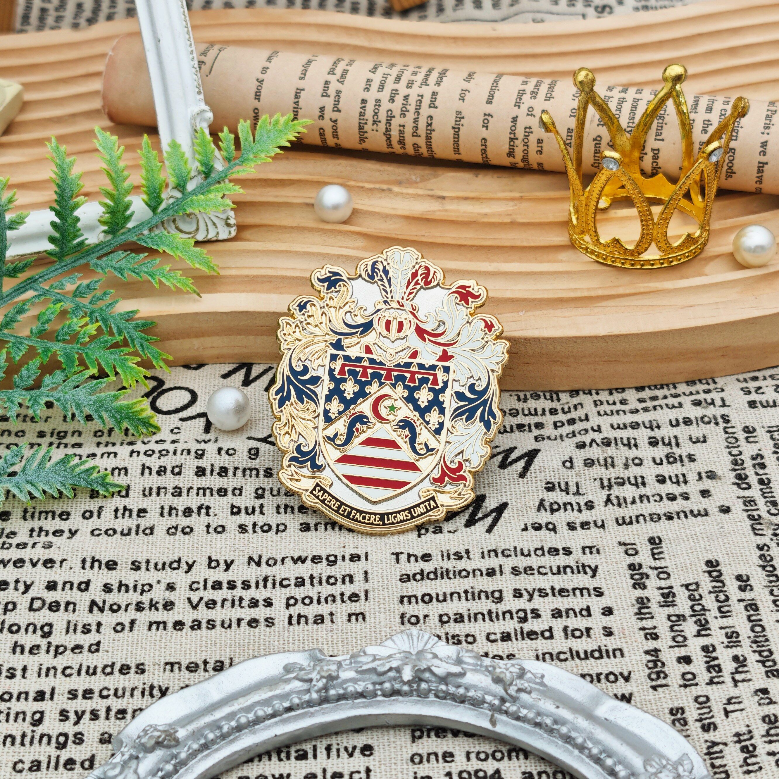 Knight Crest Feather Lace Irregular Enamel Badge