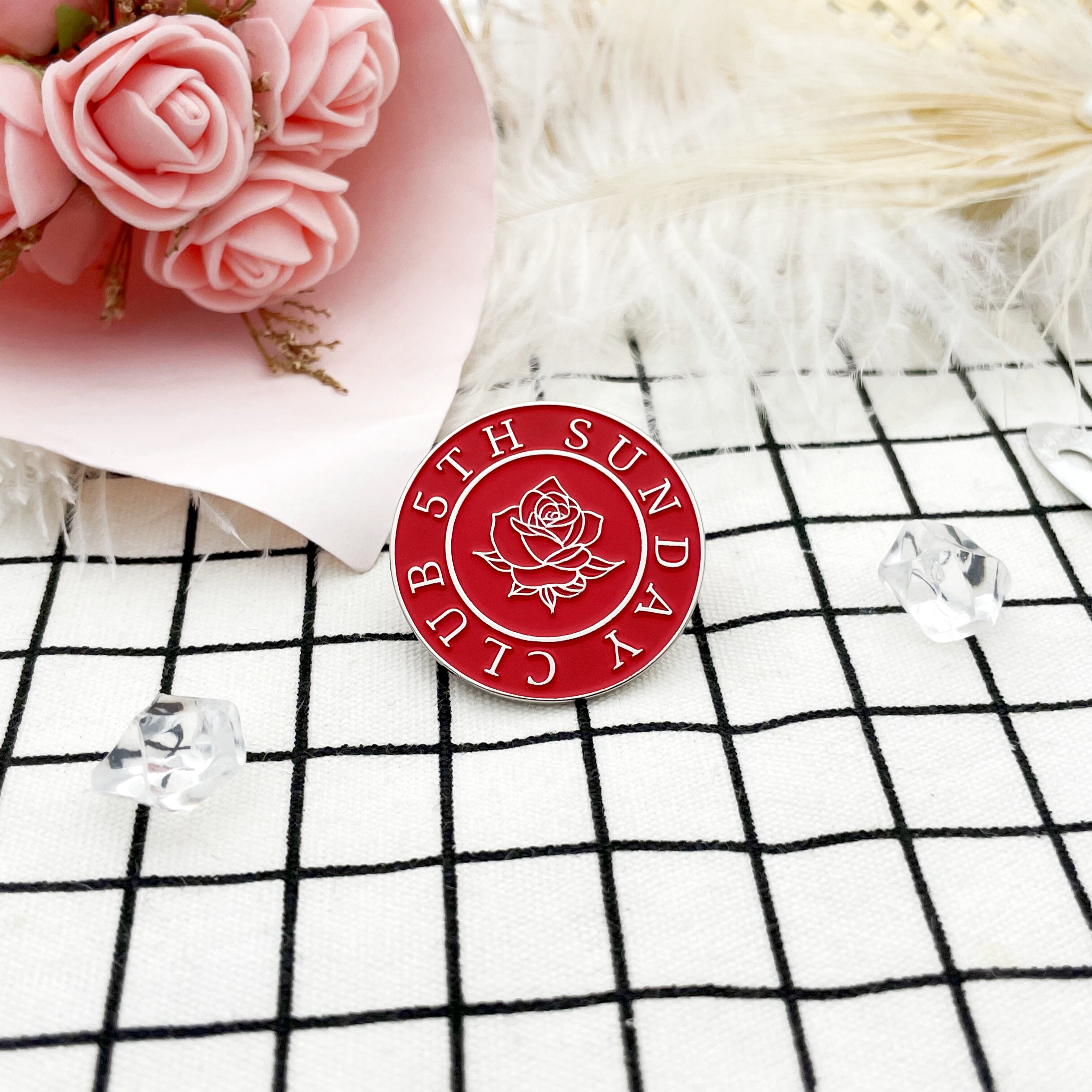 5TH SUNDAY CLUB Rose-Shaped Round Silver Chrome Plated Badge