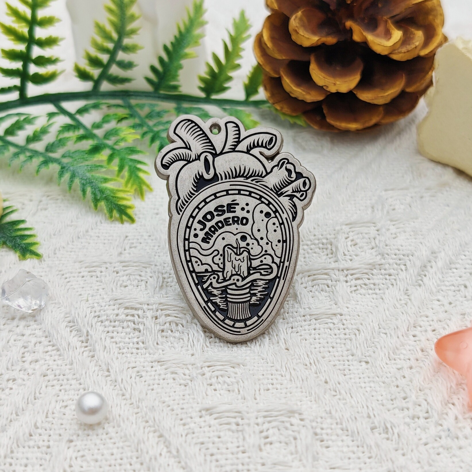 Heart Candle Vintage Matte Silver Enamel Irregular Badge