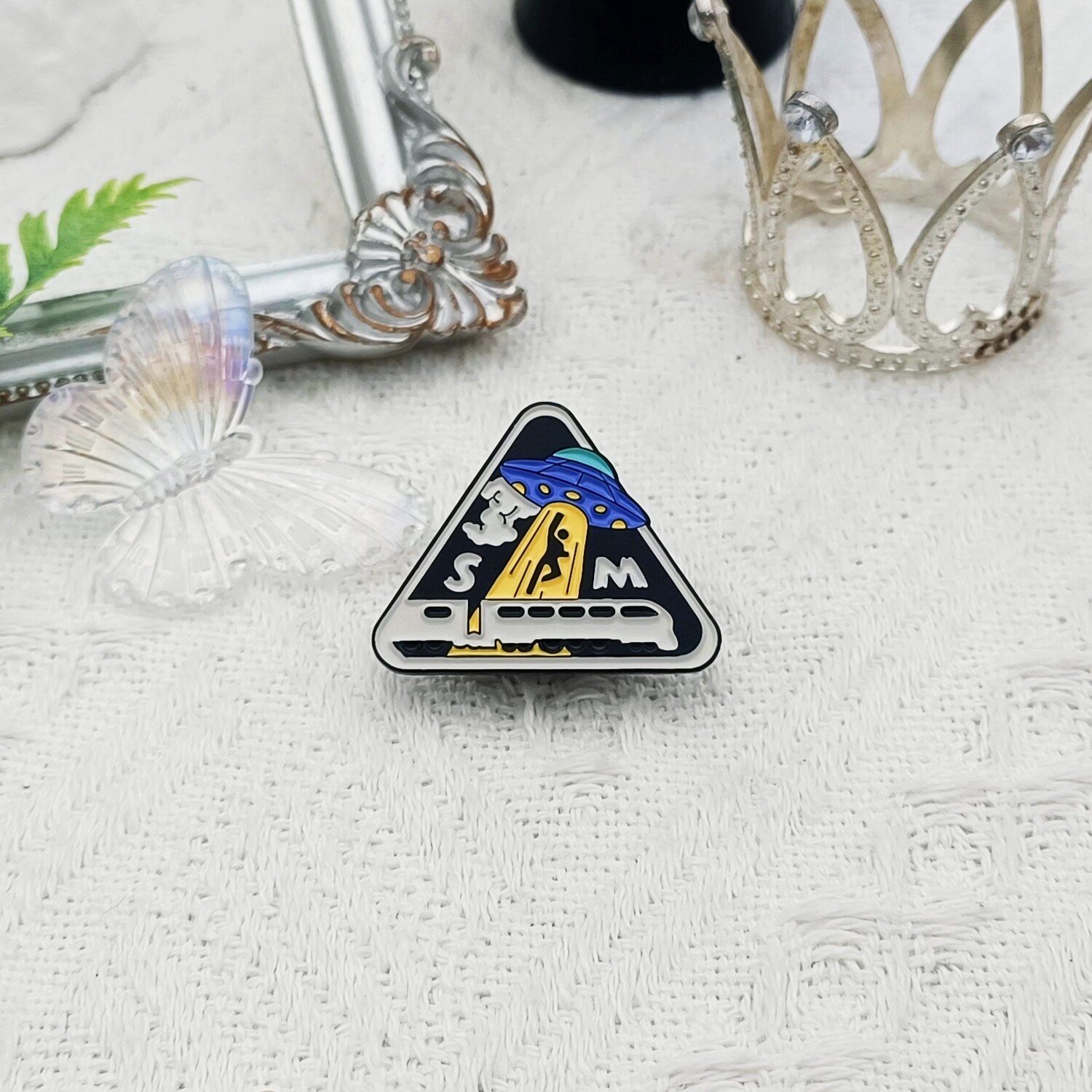 UFO Train Triangular Enamel Pin