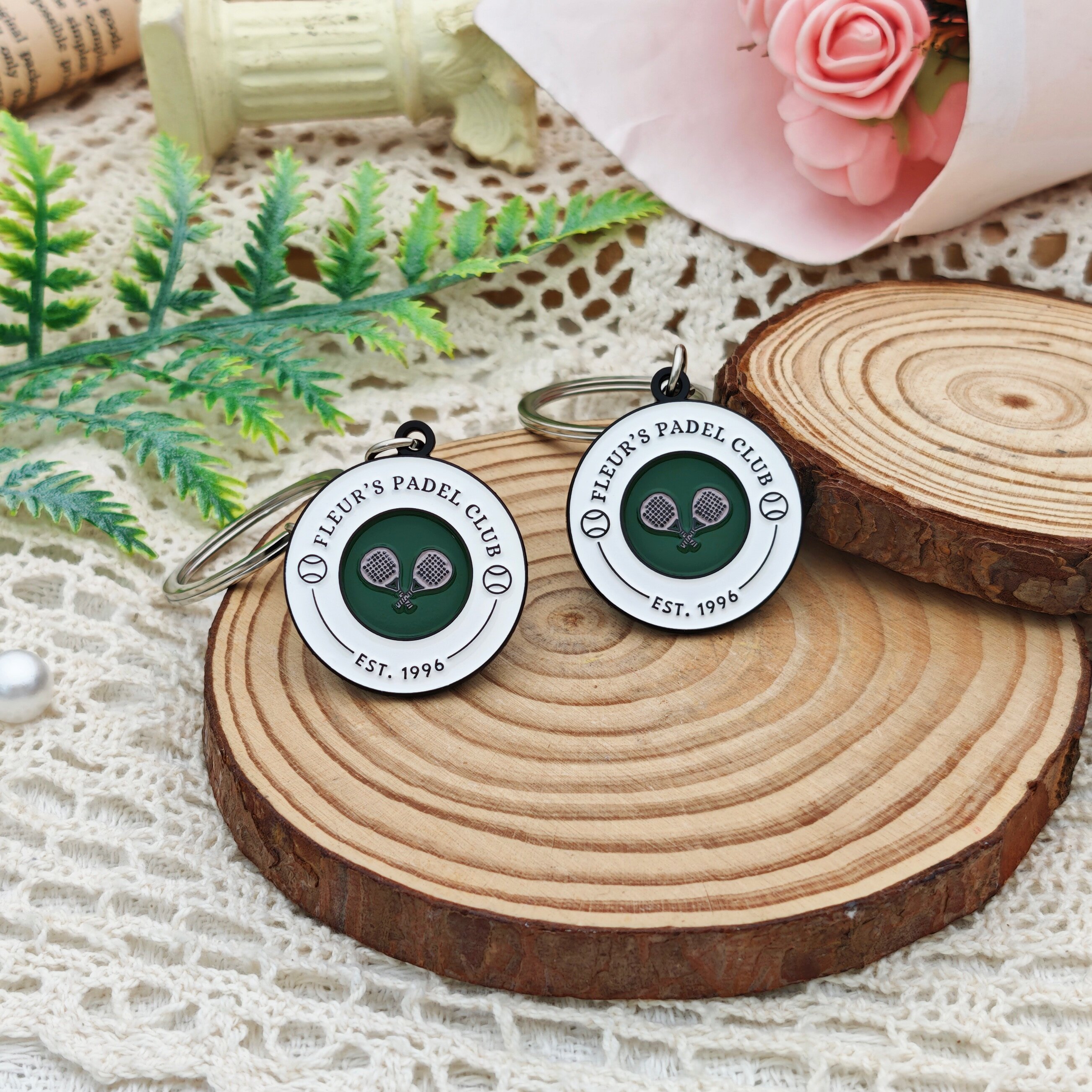 FLEUR'S PADEL CLUB Tennis Racket Round Keychain