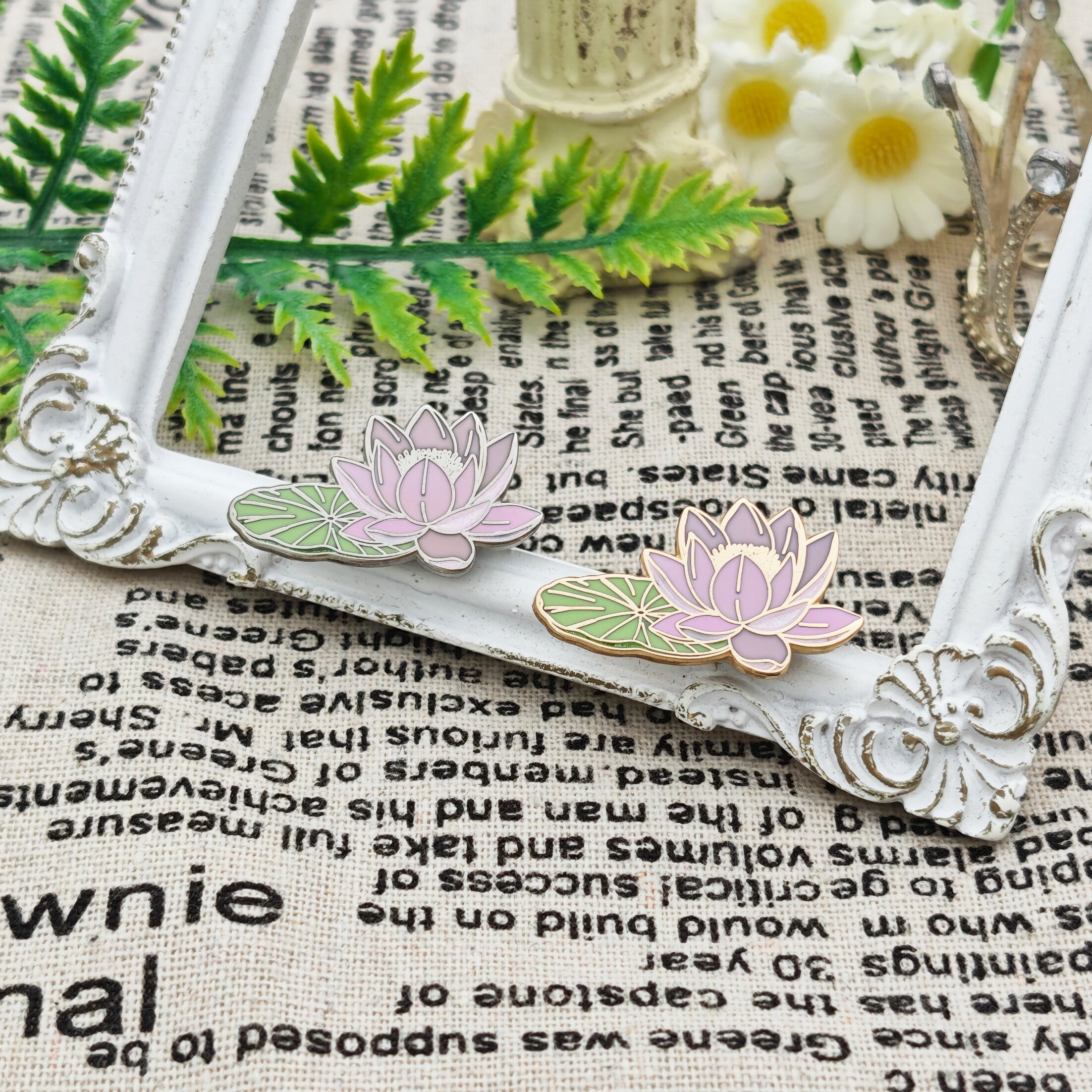 Lotus Flower and Leaf Irregular Hard enamel Badge