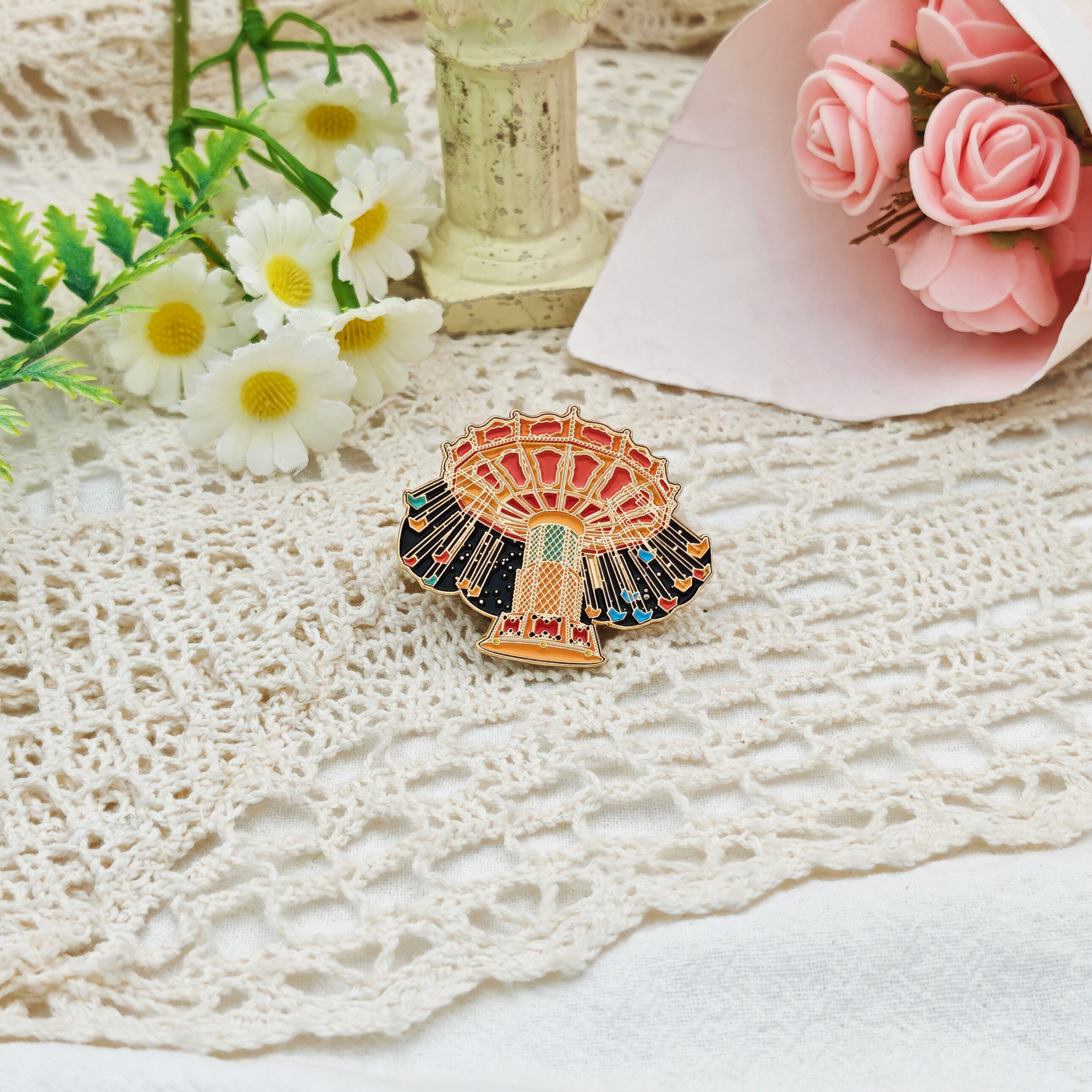Amusement Park Swing Ride Custom-Shaped Enamel Pin