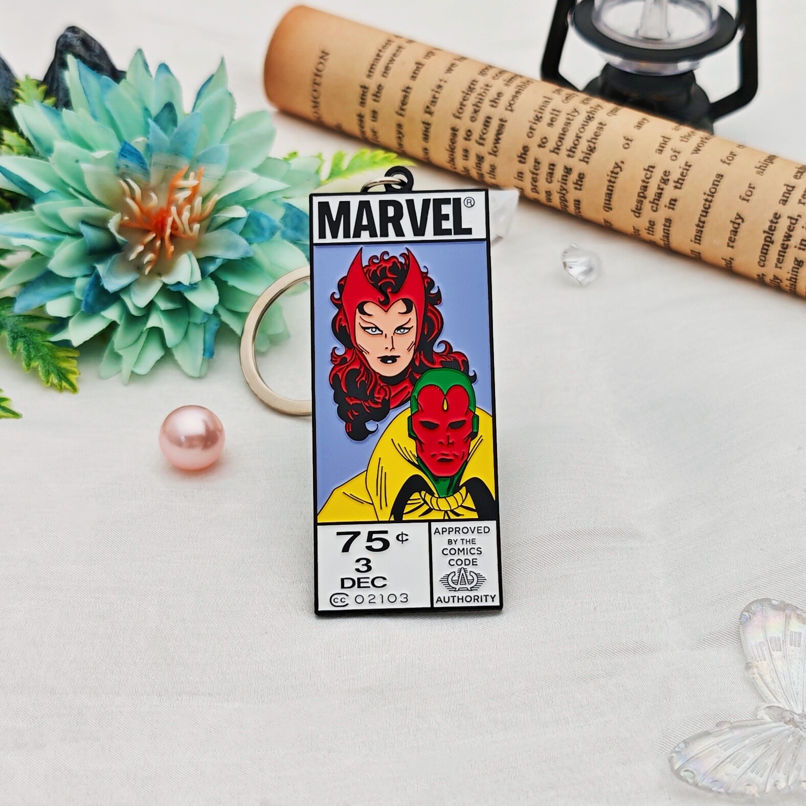 Marvel Scarlet Witch & Vision Rectangular Black Enamel Keychain