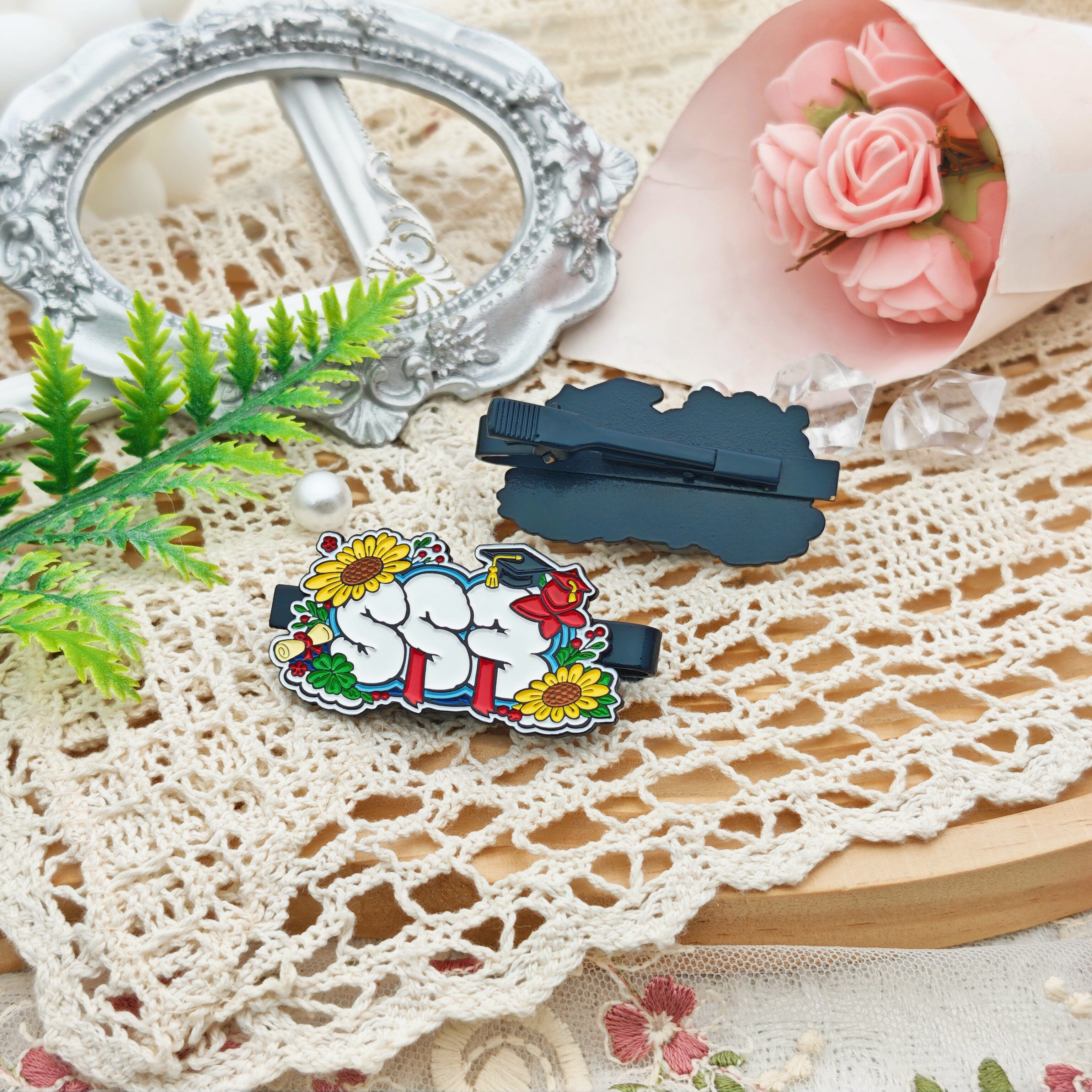 Graduation Sunflower SS3 Cartoon Student Metal Tie Clip