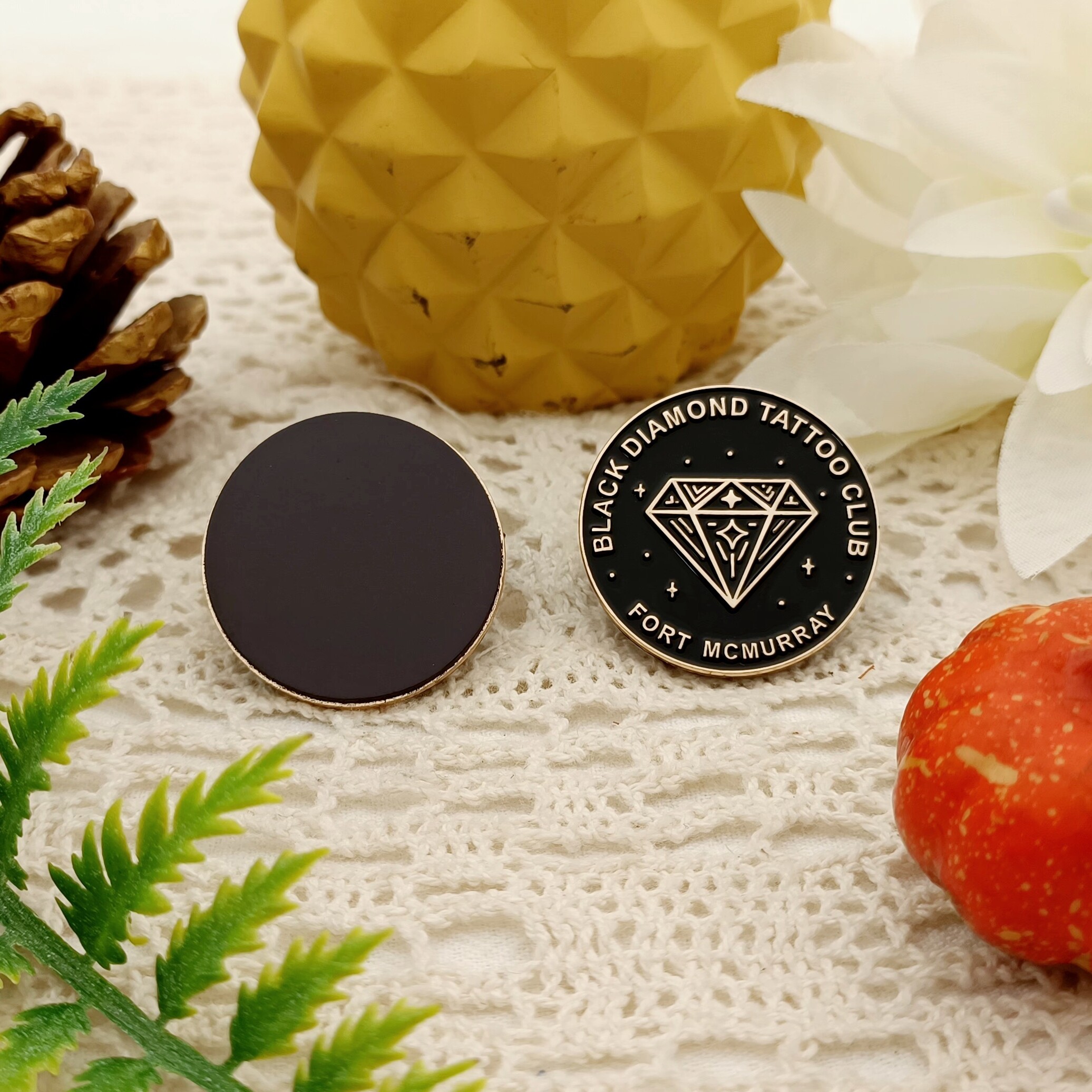 Black Diamond Tattoo Club Round Enamel Fridge Magnet