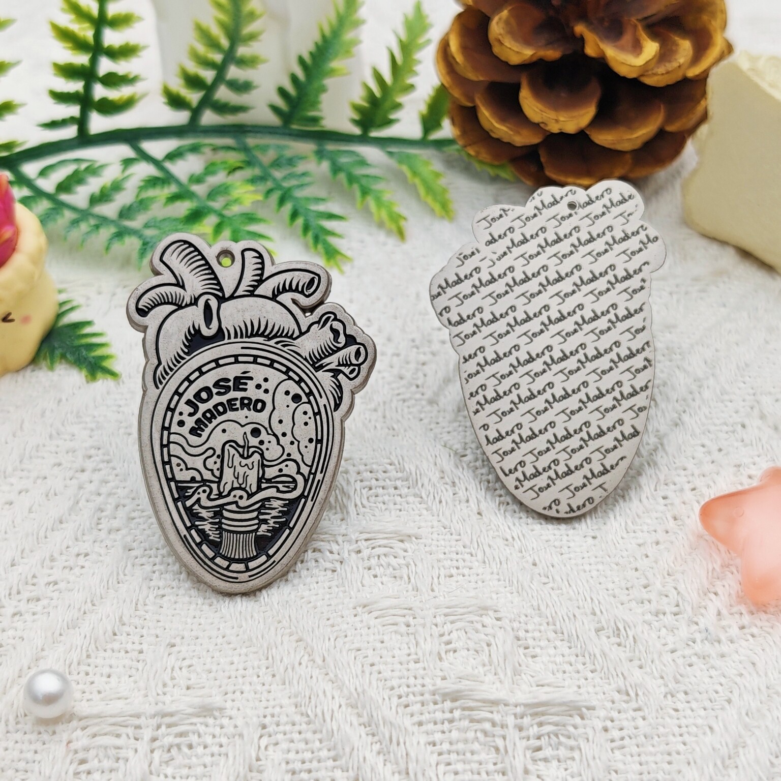 Heart Candle Vintage Matte Silver Enamel Irregular Badge