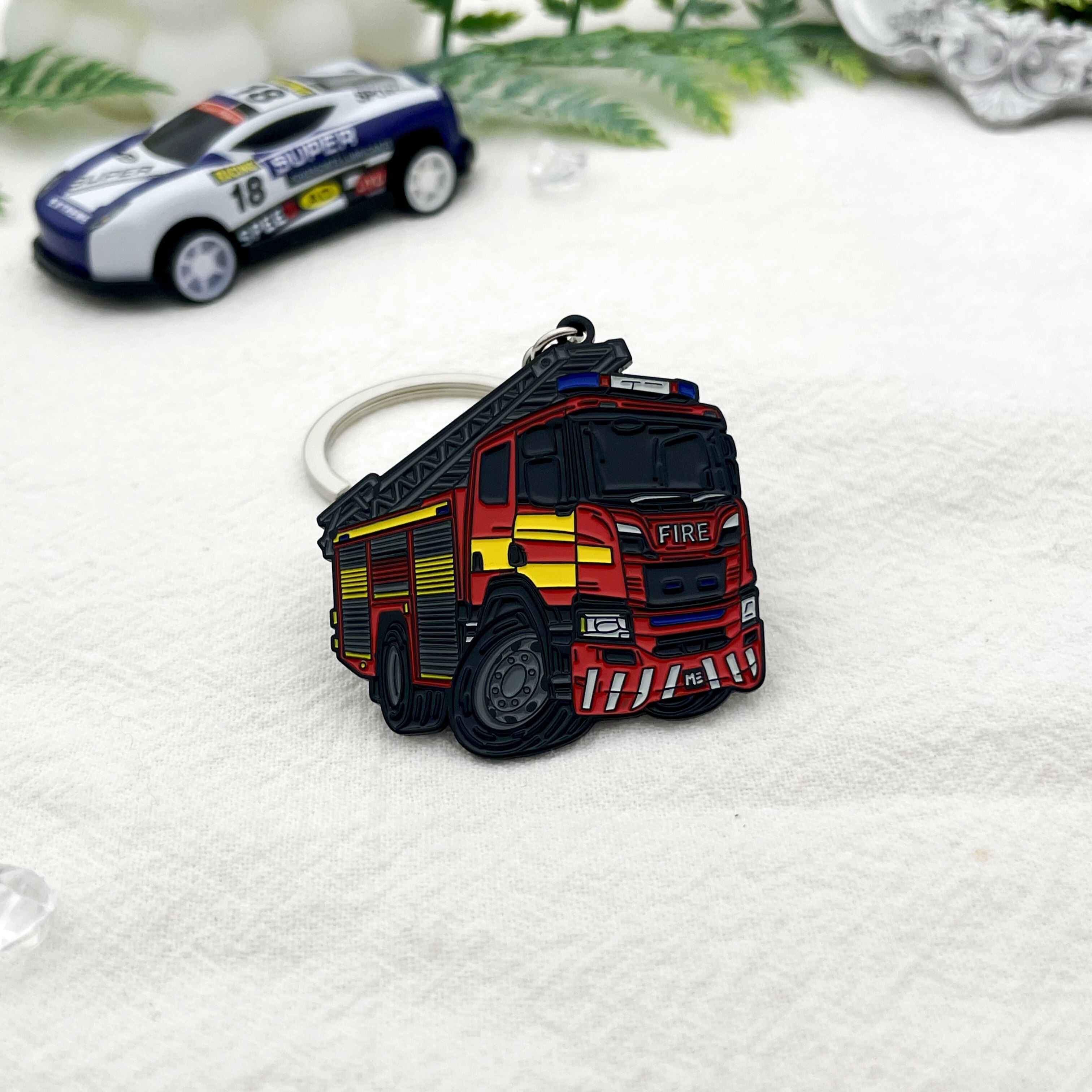 Fire Truck FIRE Custom-Shaped Enamel Keychain
