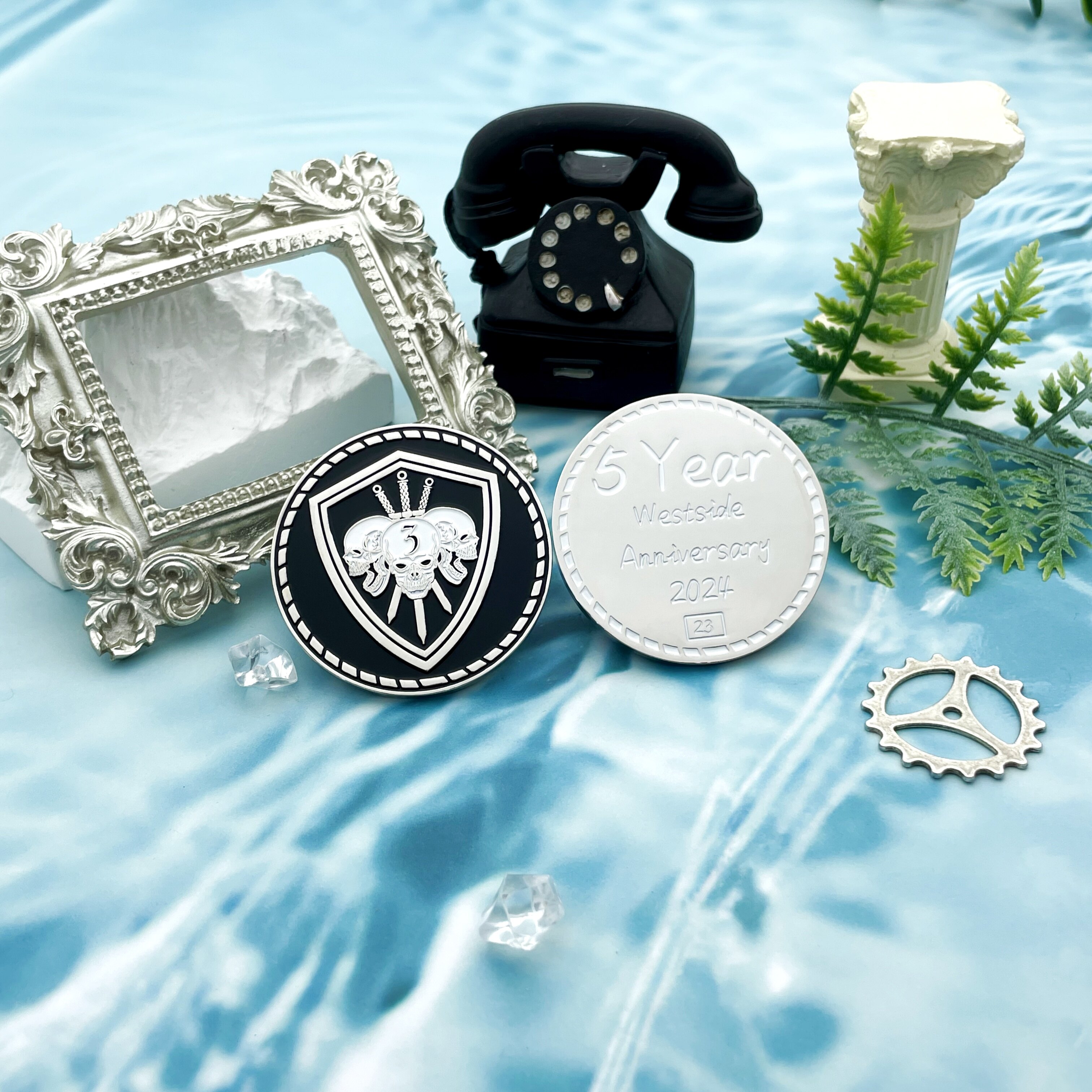 Westside 5th Anniversary Shield Skull Double-Sided Silver-Plated Enamel Commemorative Coin