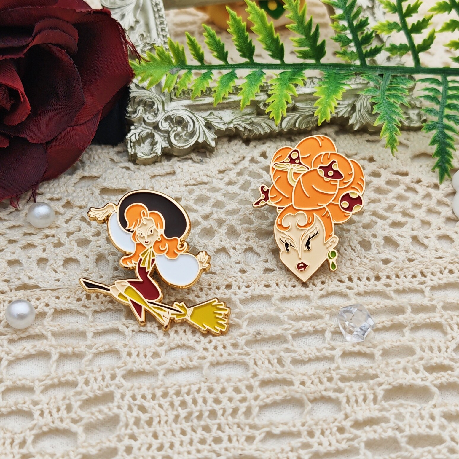 Witch Mushroom Themed Badge Set