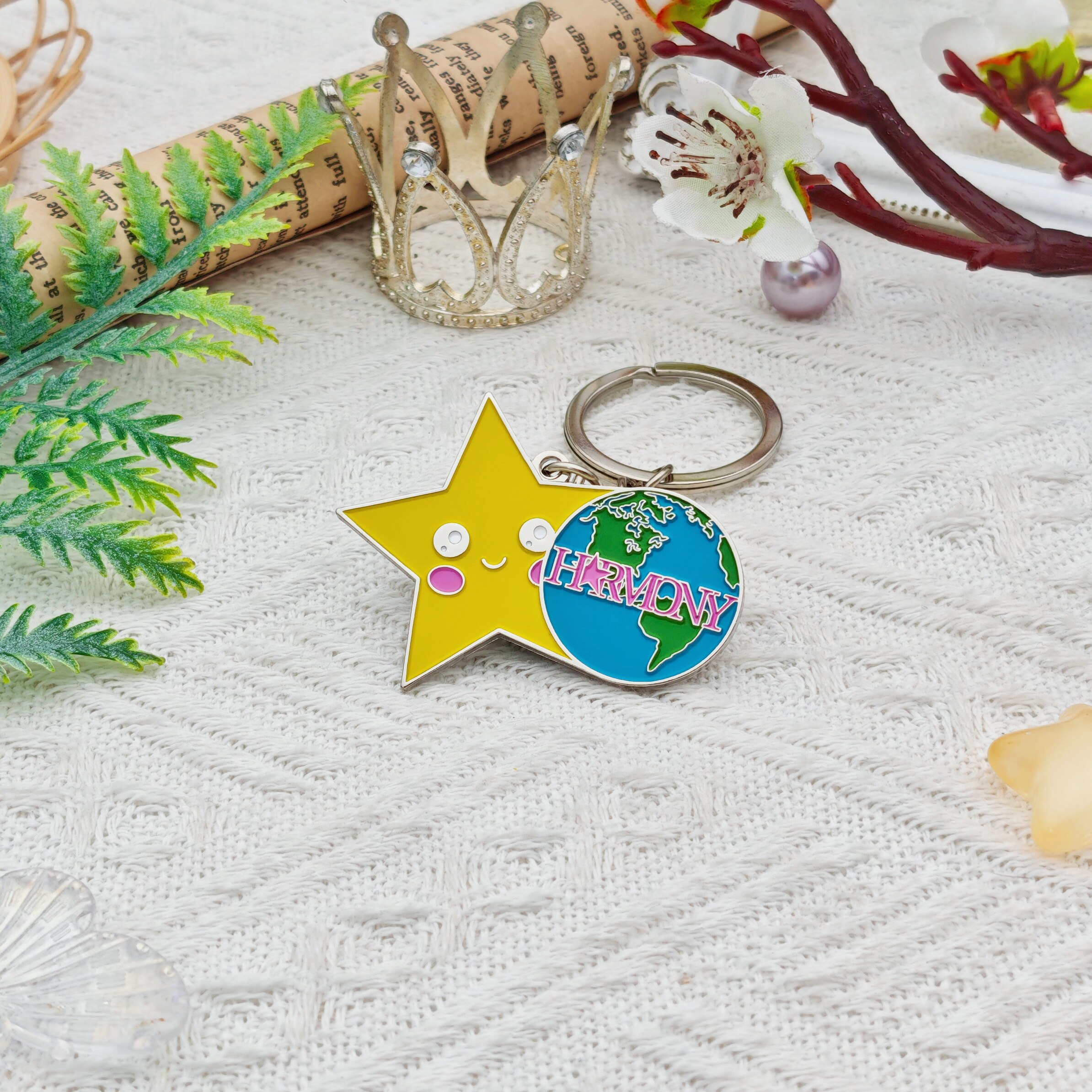 Star Earth HARMONY Bright Silver Enamel Irregular Keychain