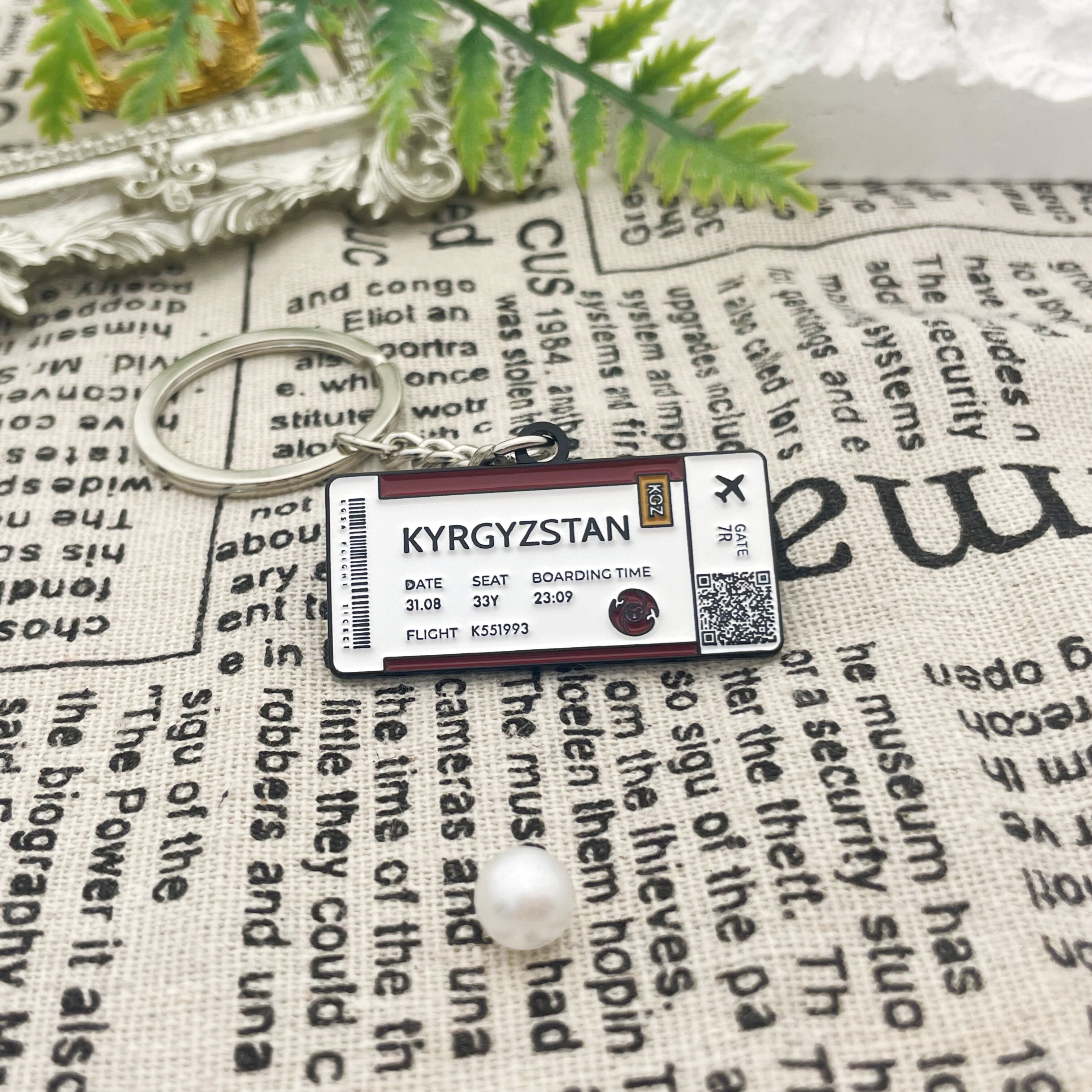 Kyrgyzstan Airplane Rectangular Enamel Keychain