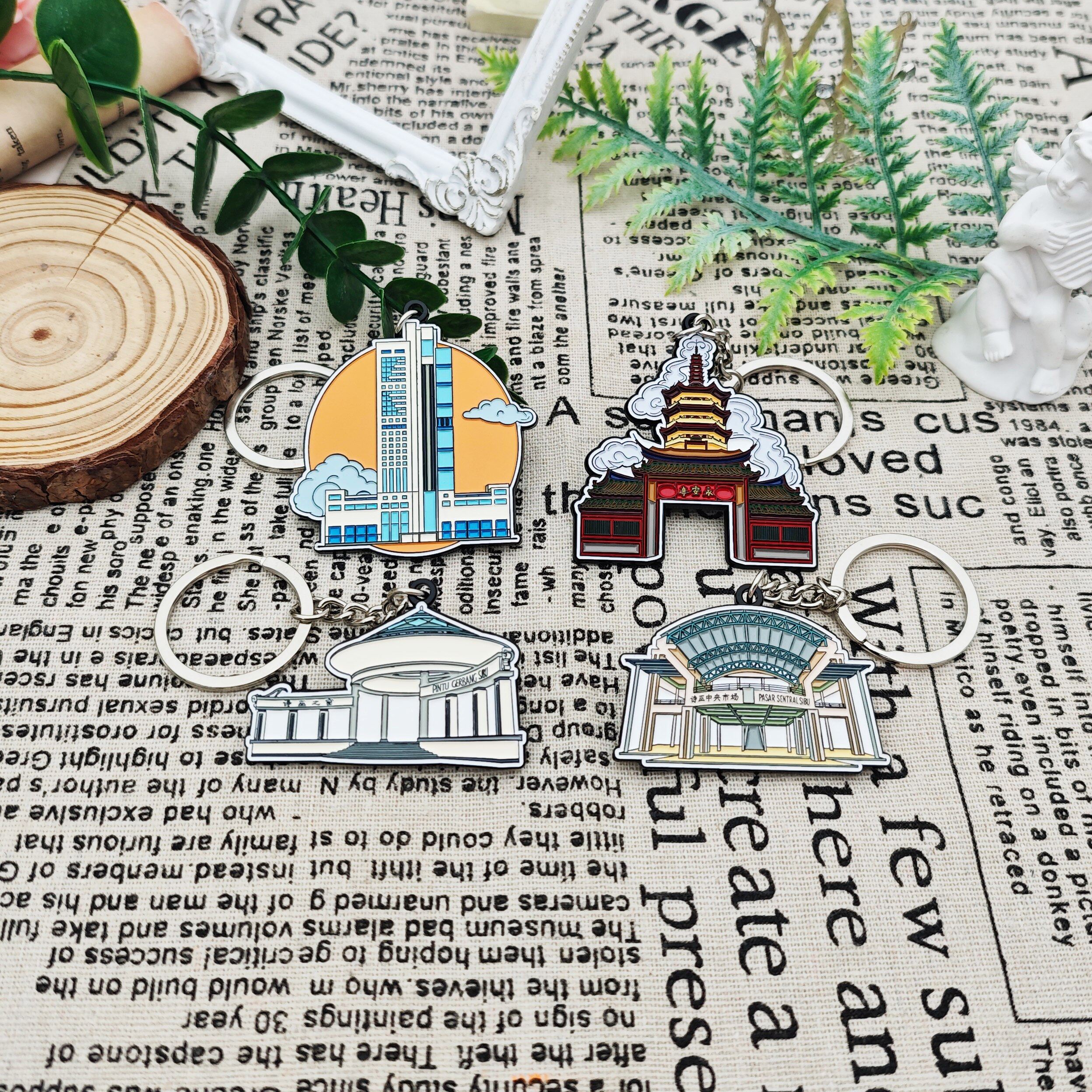 Building Landmark Metal Keychain Set