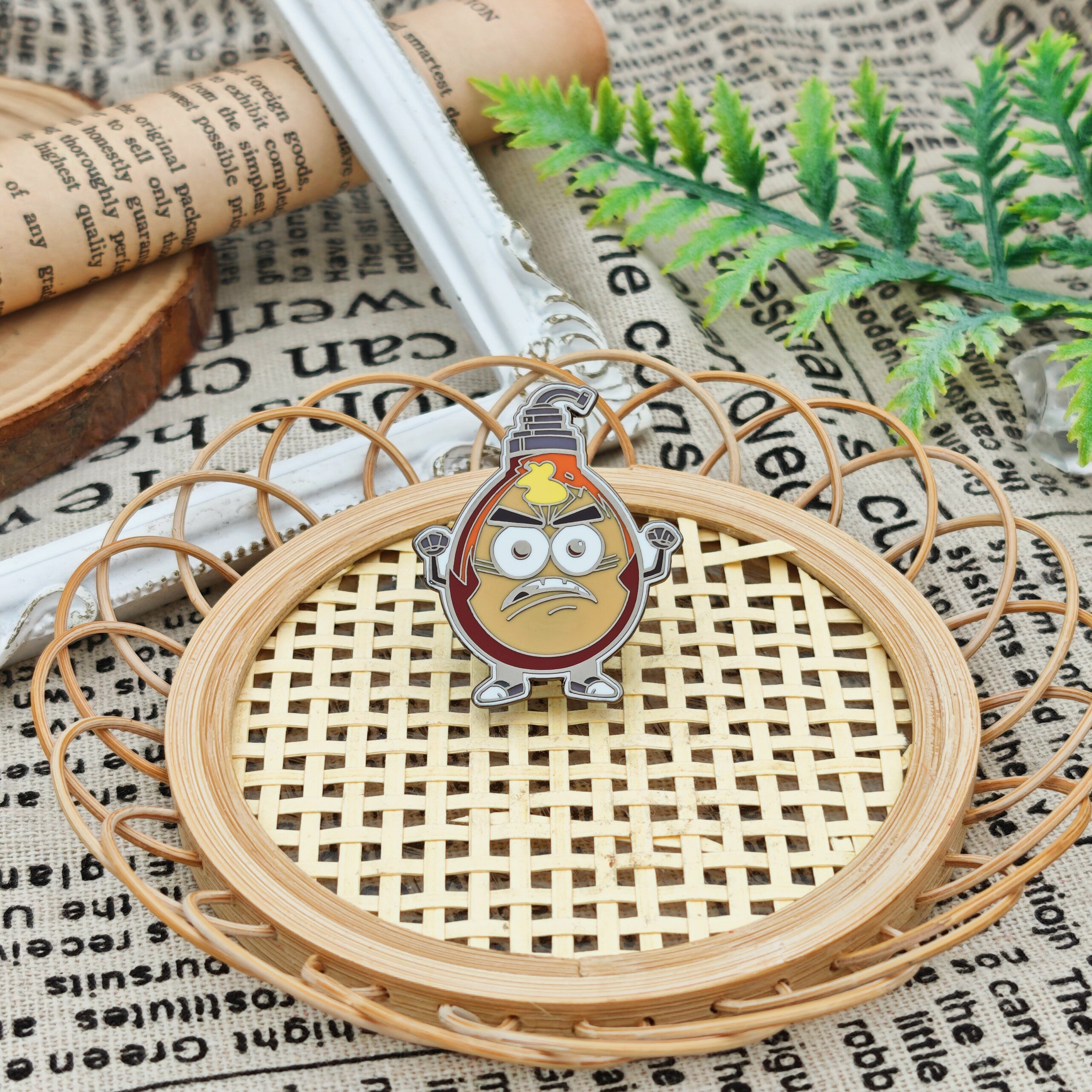 Angry Light Bulb Cartoon Black Nickel Enamel Irregular Pin