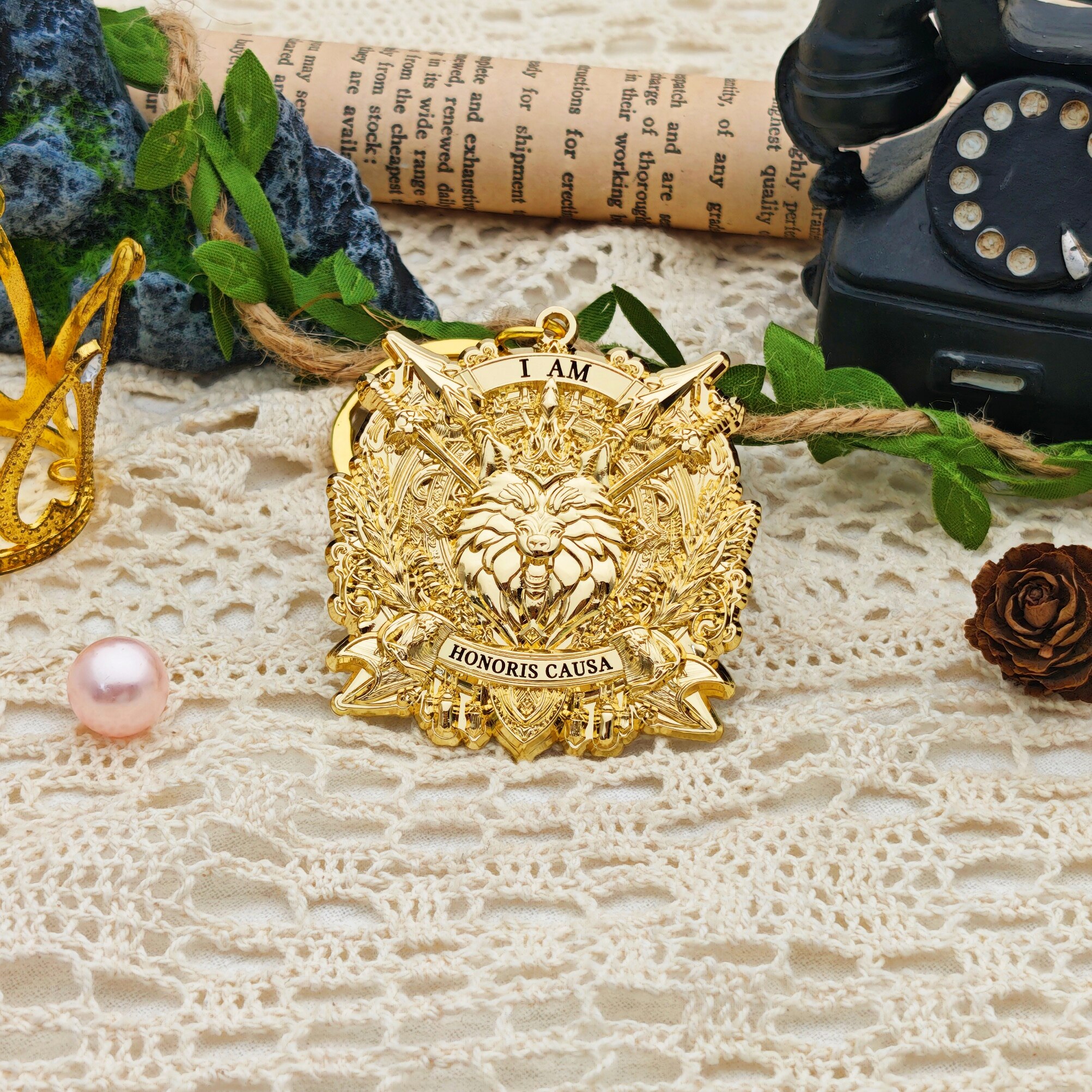 Wolf Emblem 3D Relief Gold-Tone Keychain