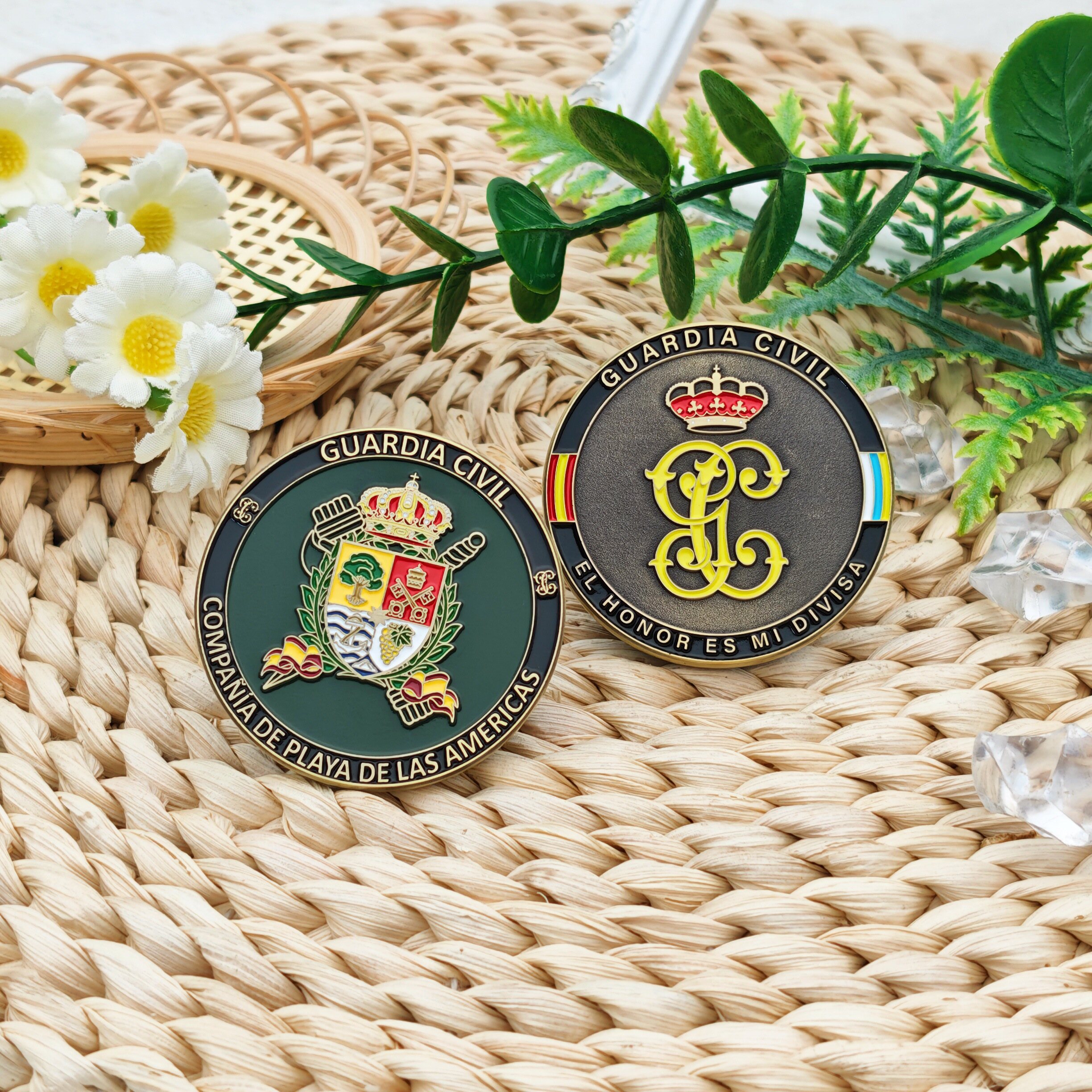 Spanish National Guard Crown Emblem Antique Gold Two-Sided Commemorative Coin