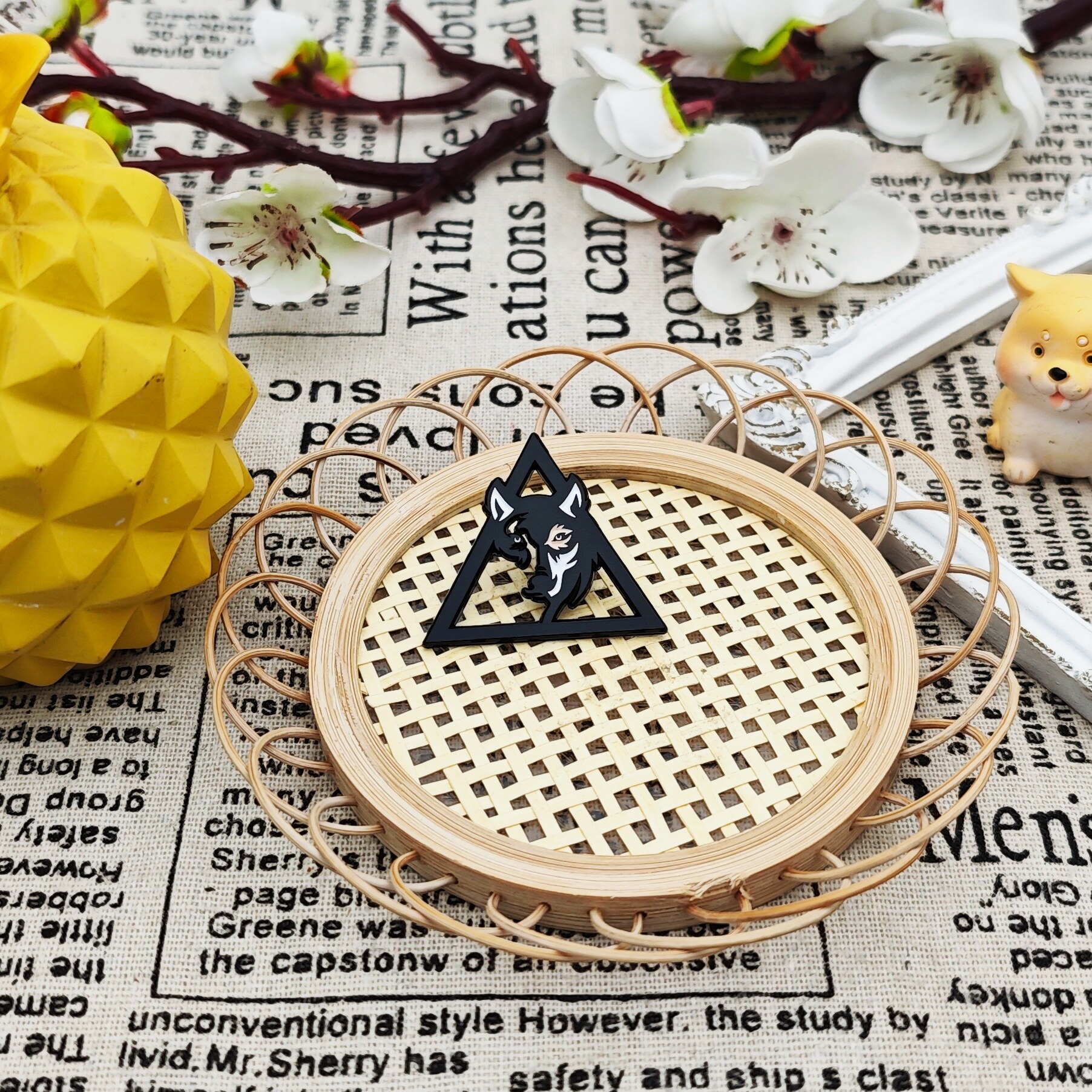 Triangular Hollow Wolf Head Enamel Pin