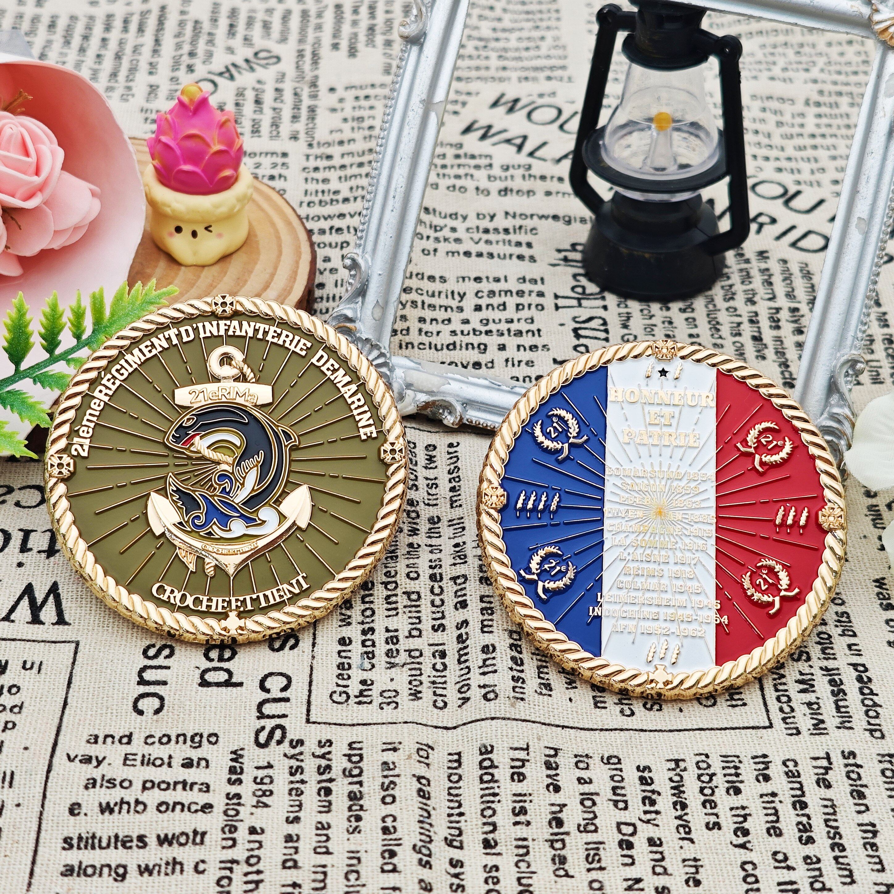 French Marine Corps Shark Boat Anchor Double-Sided Military Commemorative Coin
