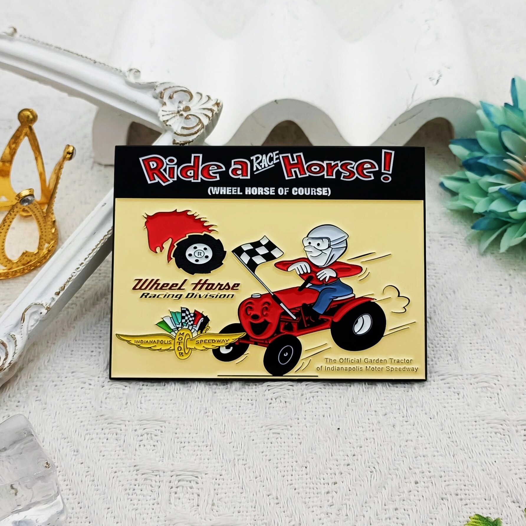 Wheel Horse Racing Cartoon Square Enamel Commemorative Plaque