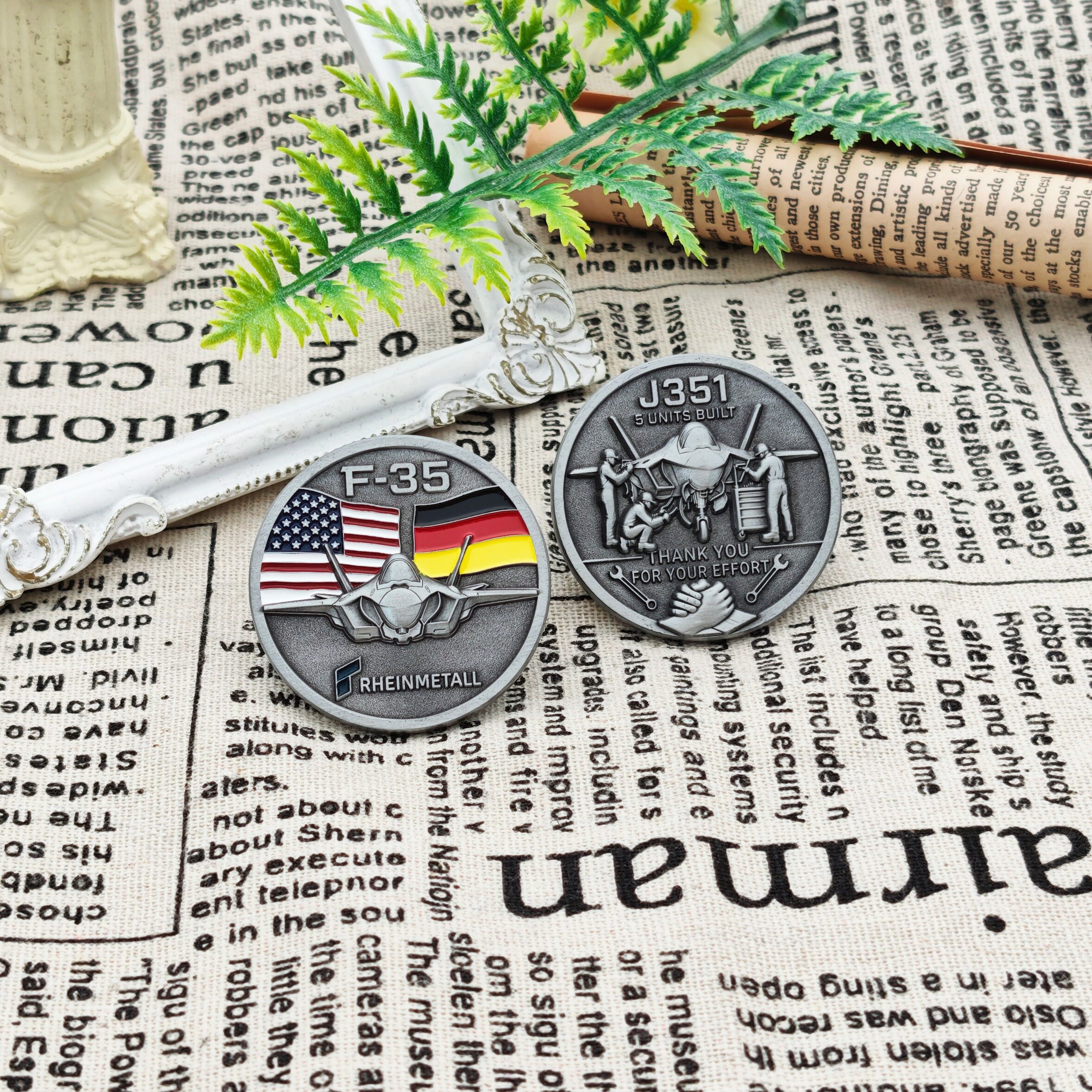 F-35 Fighter Dual-Sided Relief Antique Silver Commemorative Coin