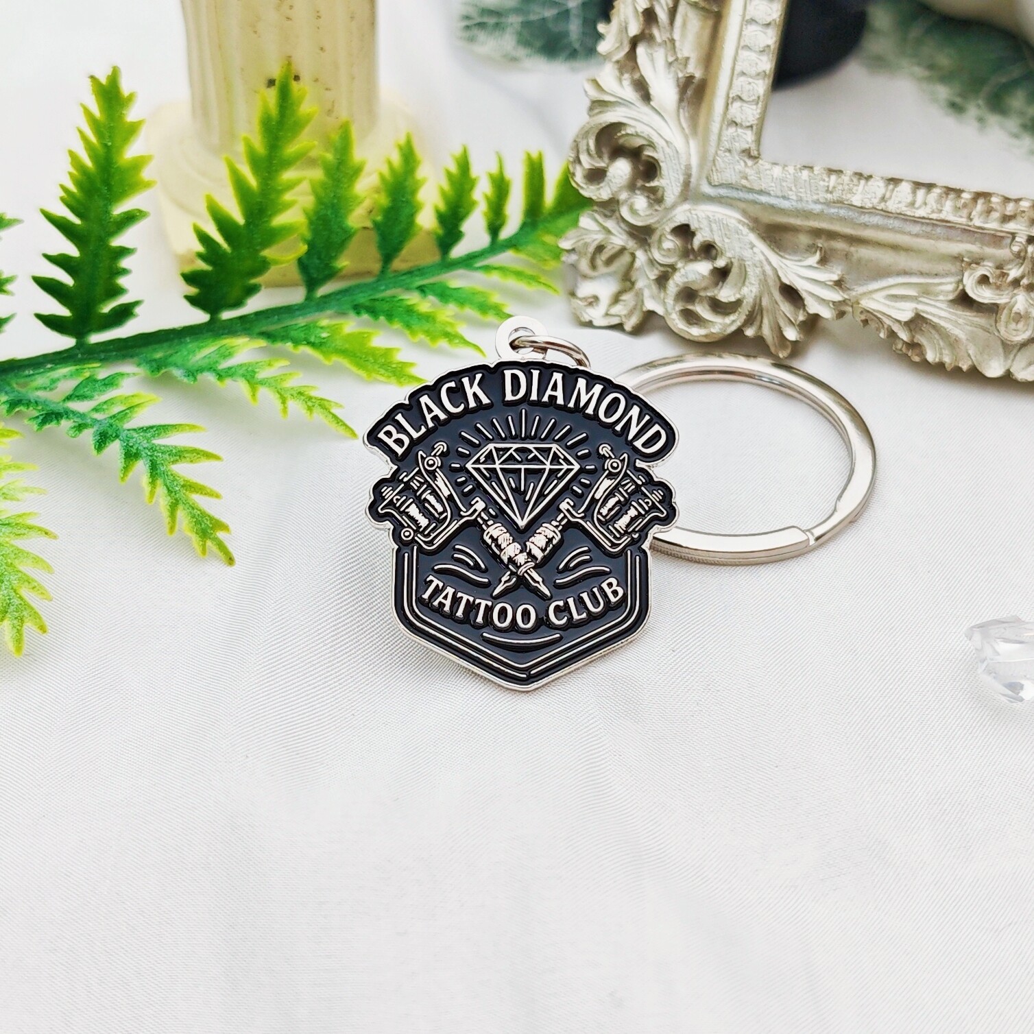 Black Diamond Tattoo Club Shield Enamel Keychain