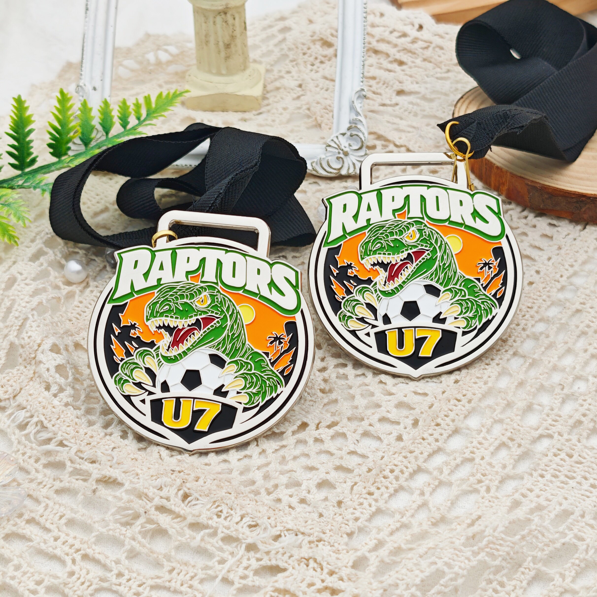 U7 RAPTORS Dinosaur Soccer Round Medal