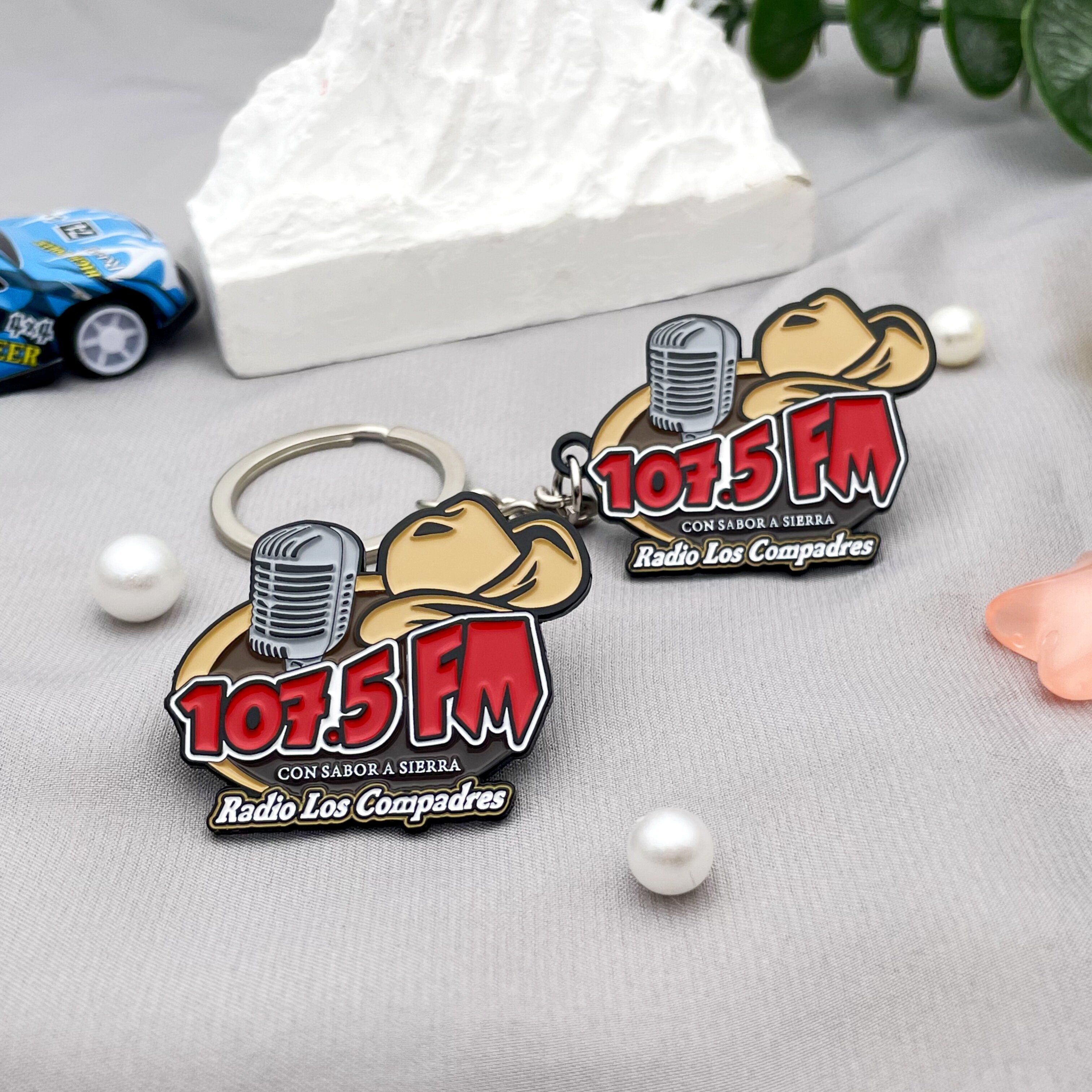 Radio Station Custom-Shaped Keychain with Black Enamel Finish
