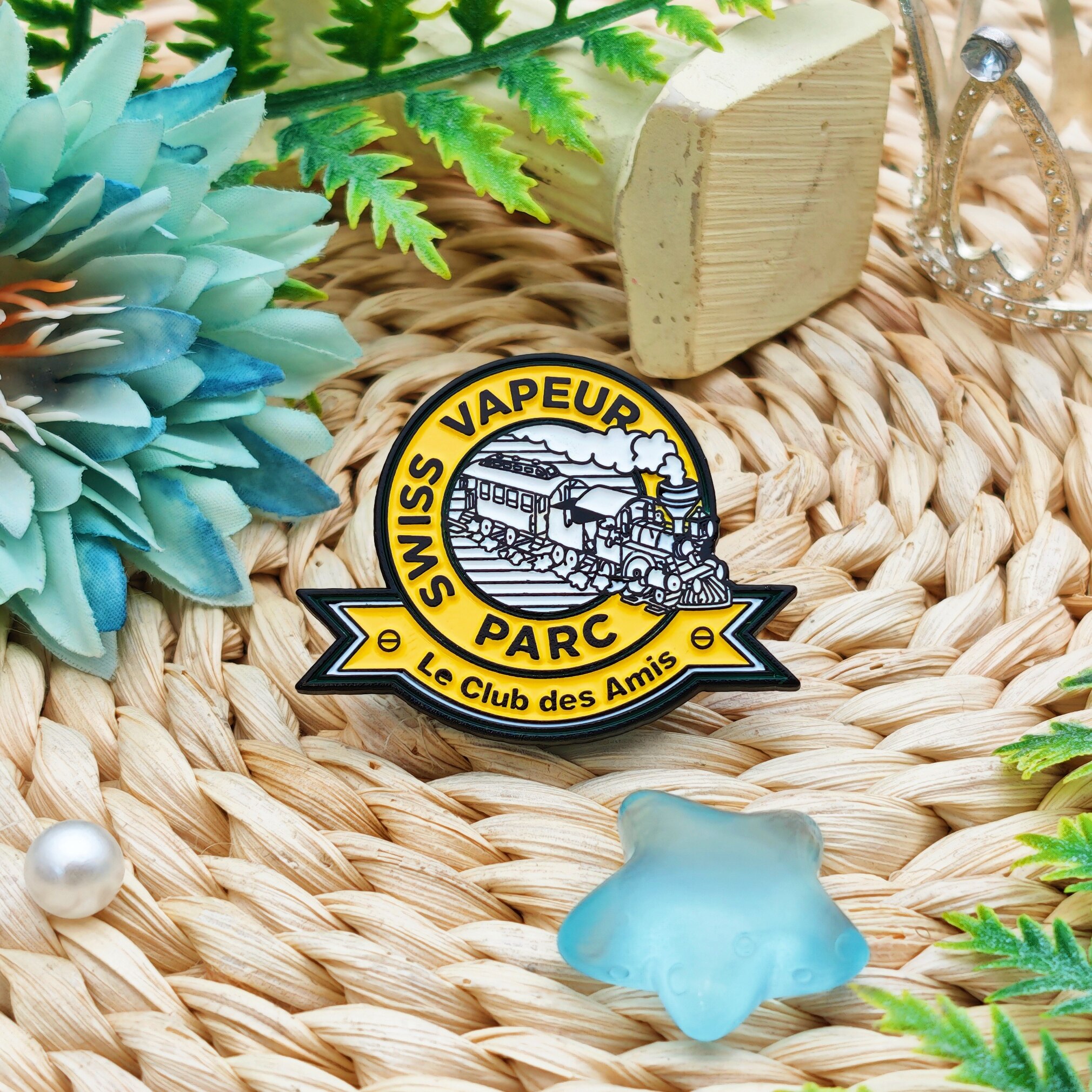 Swiss Steam Land Train Ribbon Black Powder-Coated Custom-Shaped Enamel Pin