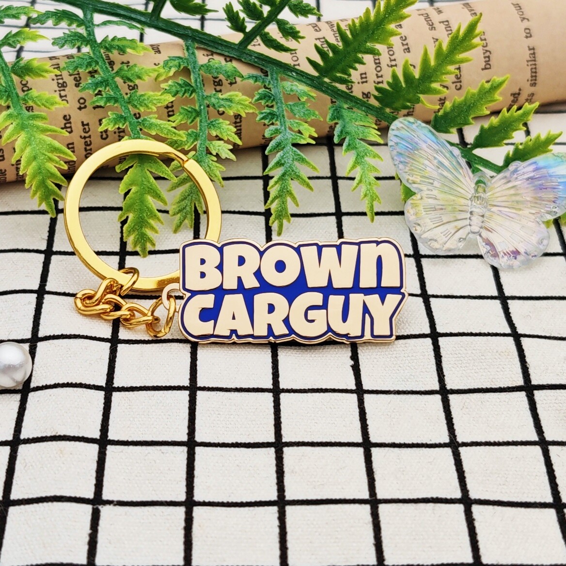 Brown "CARGUY" Enamel-Style Custom Letter Keychain