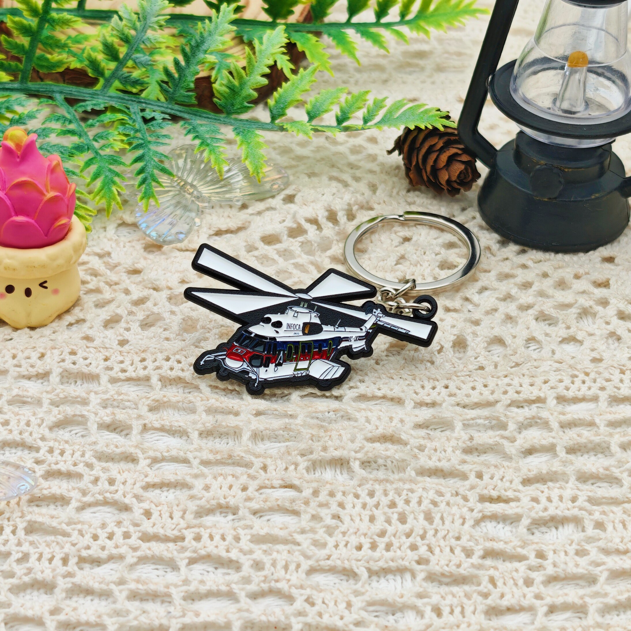 Spain INFOCA C112 Helicopter Gloss Black Custom-Shaped Keychain