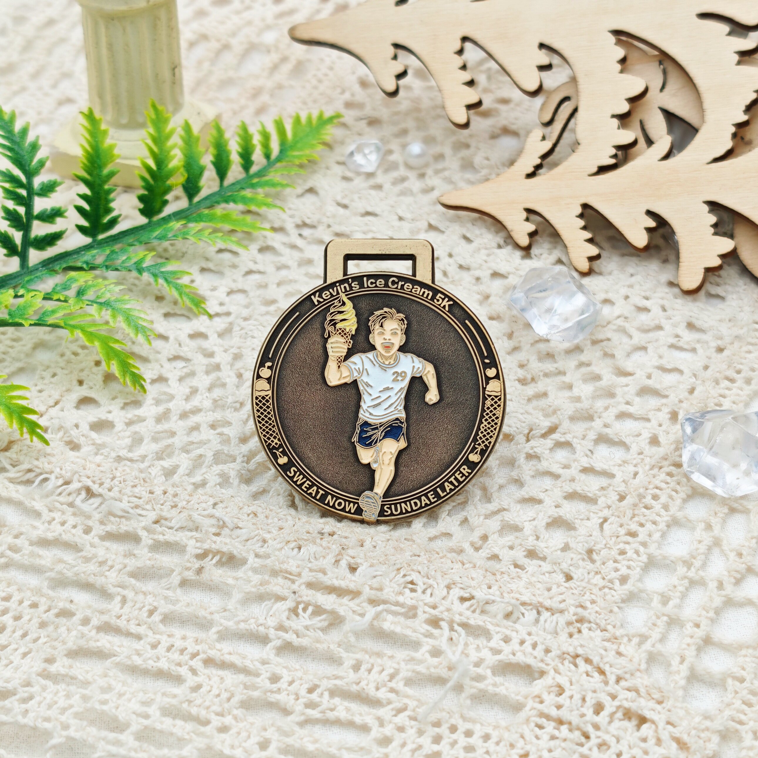 Kevin's Ice Cream 5K Running Event Medal – Circular Bronze with Gold Plating