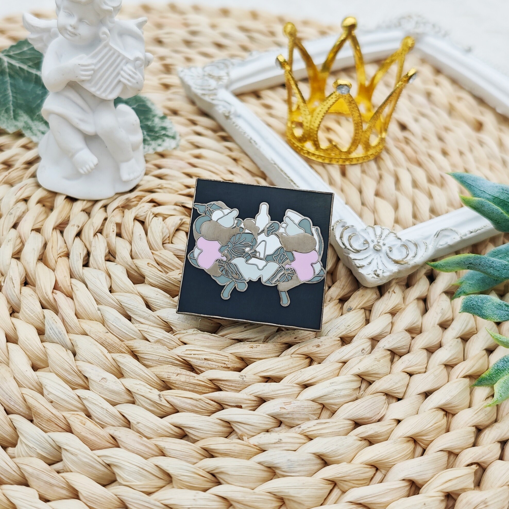 Abstract Orchid Black Nickel Enamel-Style Square Badge
