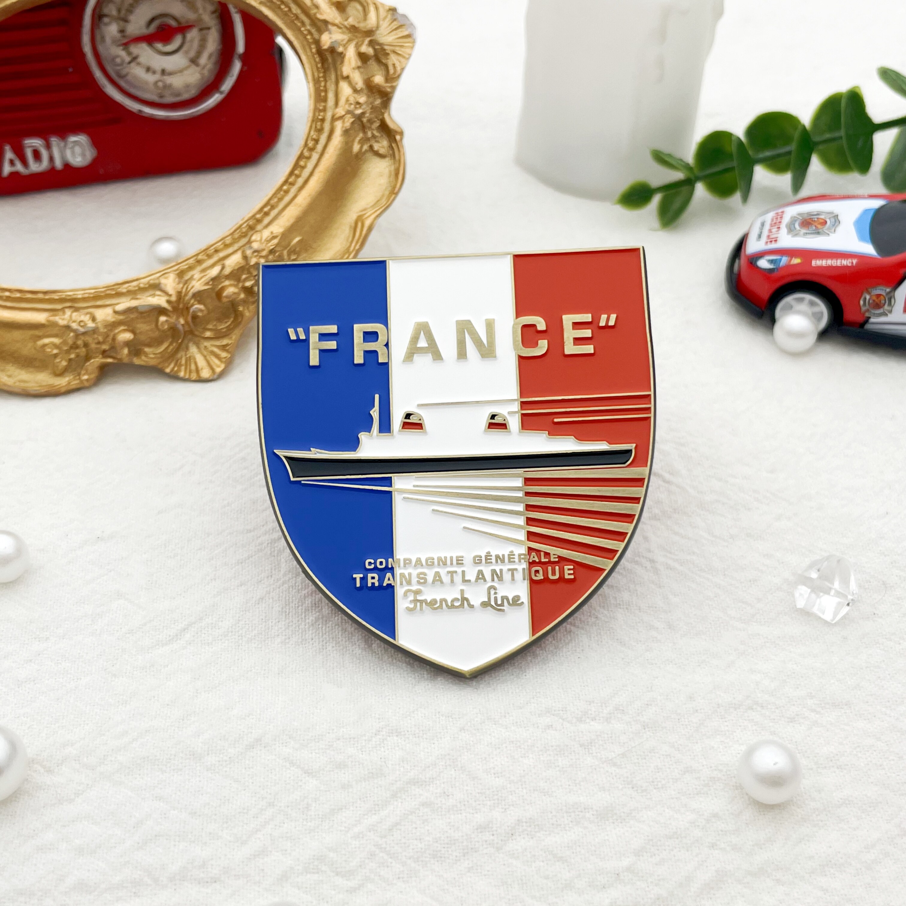 French Cruise Shield Enamel Metal Badge