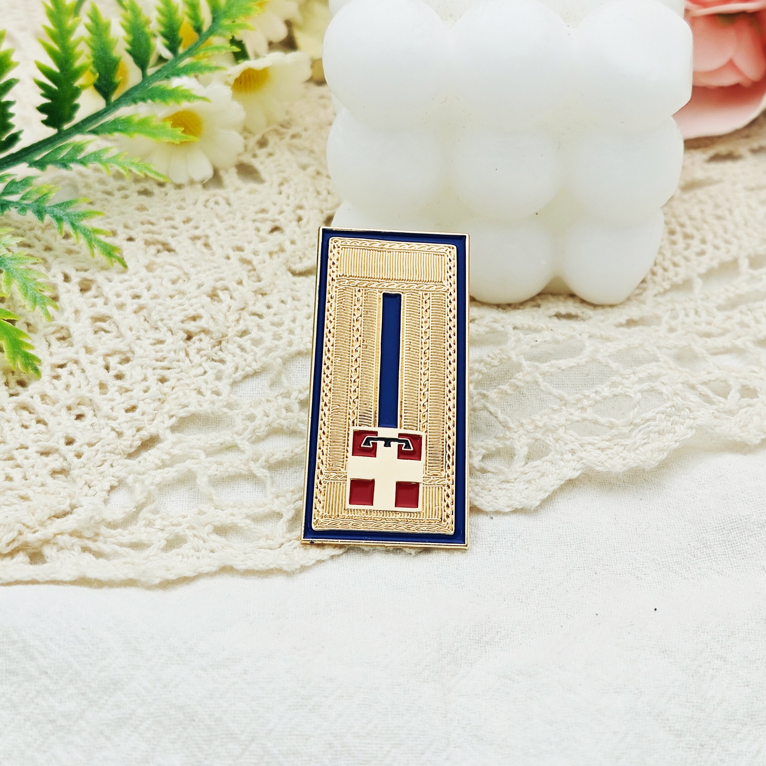 Cross Religious Rectangular Enamel Die-Struck Badge