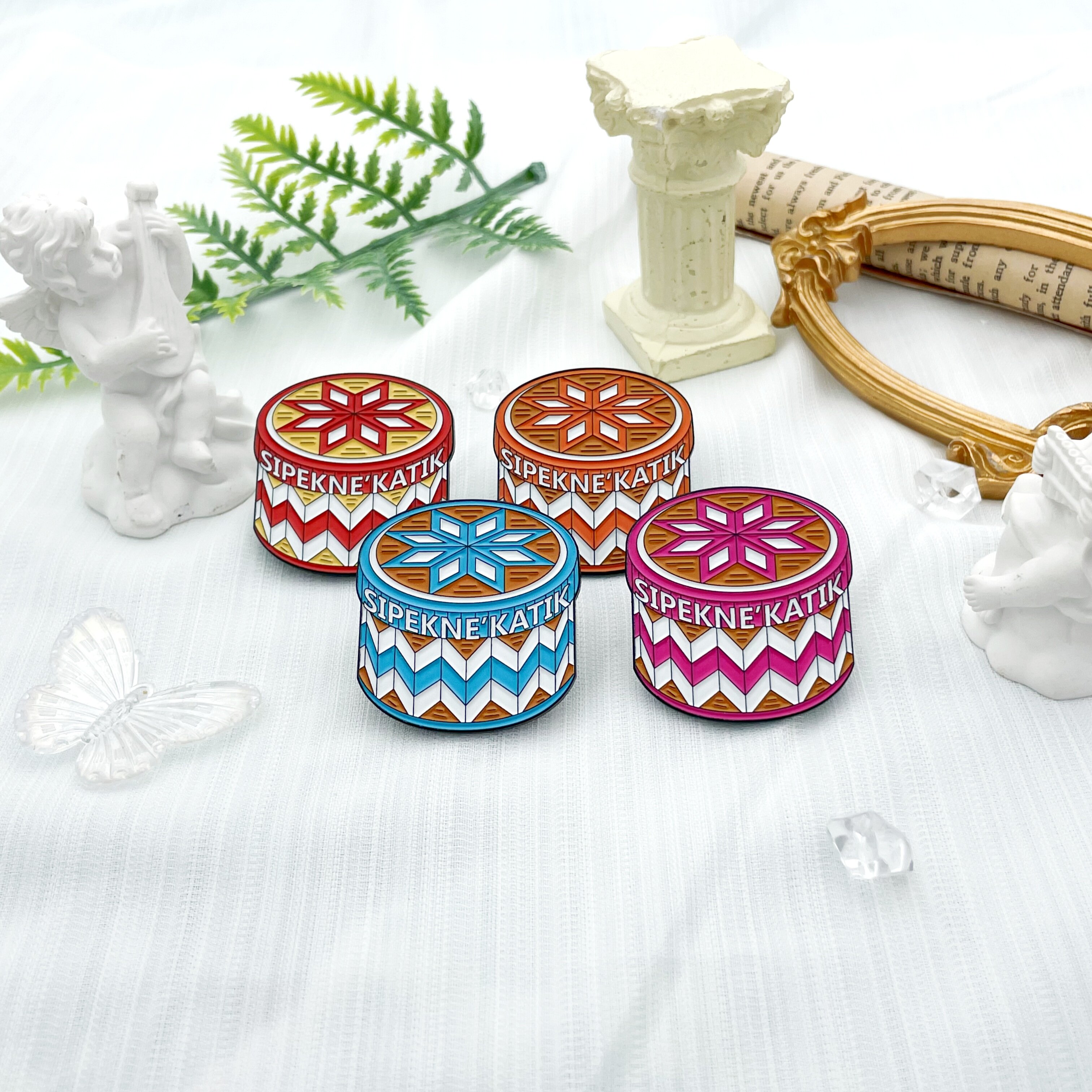 SIPEKNE'KATIK Nation Wood Drum Shaped Enamel Pin Set