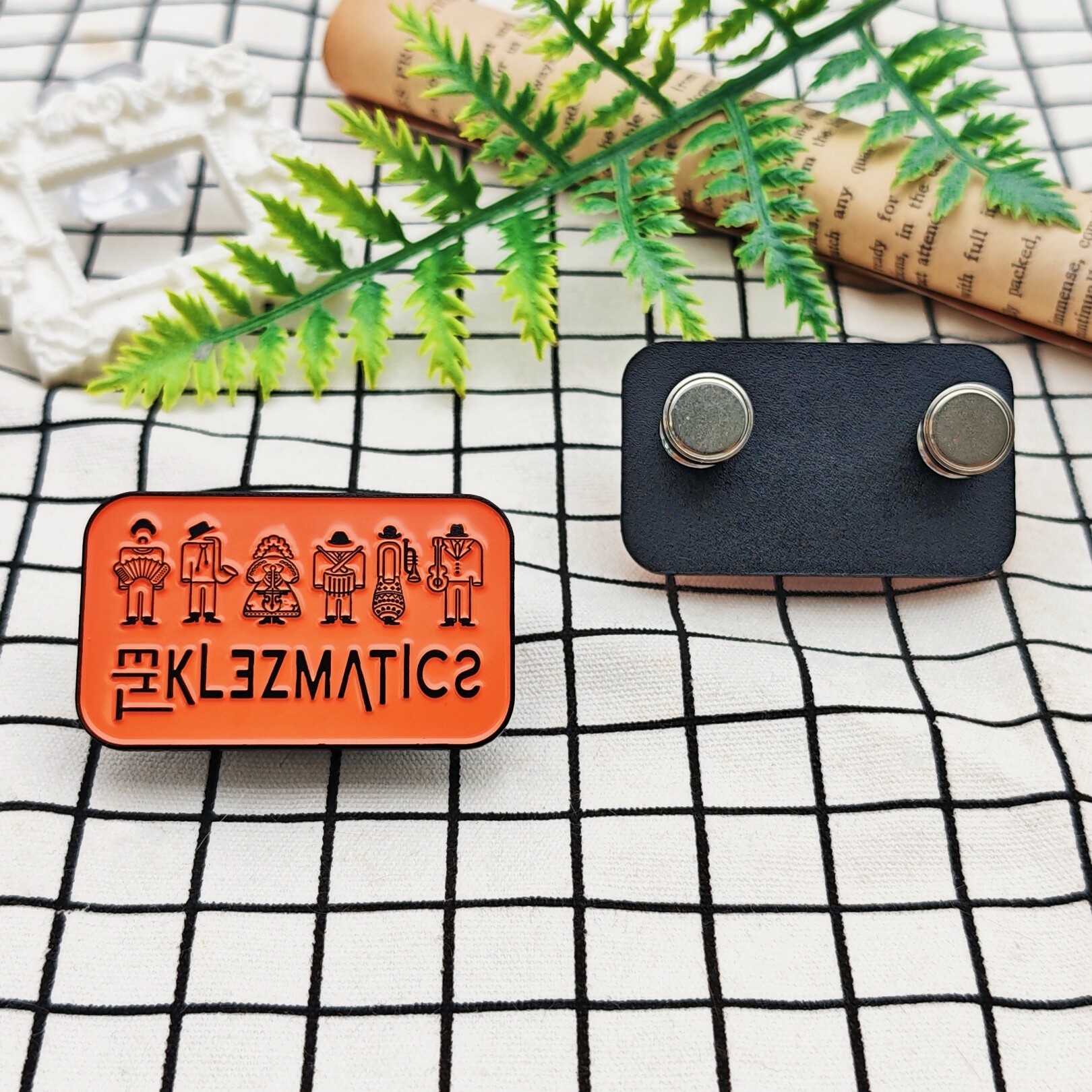 The Klezmatics Band Instrument Icons Rounded Rectangle Black Enamel Fridge Magnet Badge
