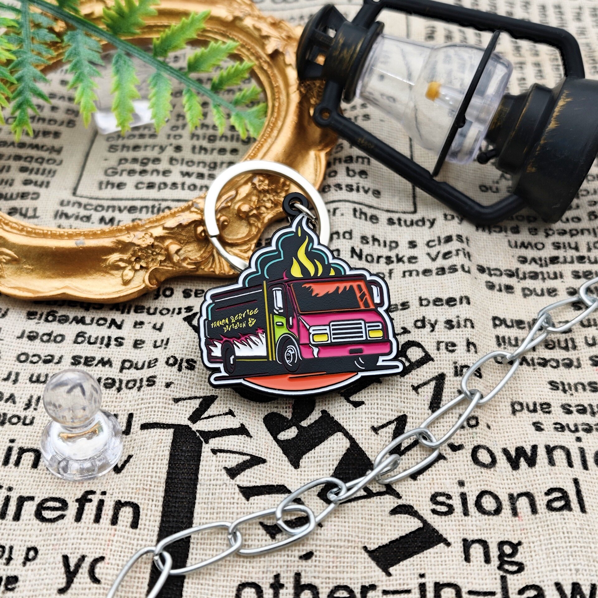 Rainbow Gradient Fire Truck Keychain