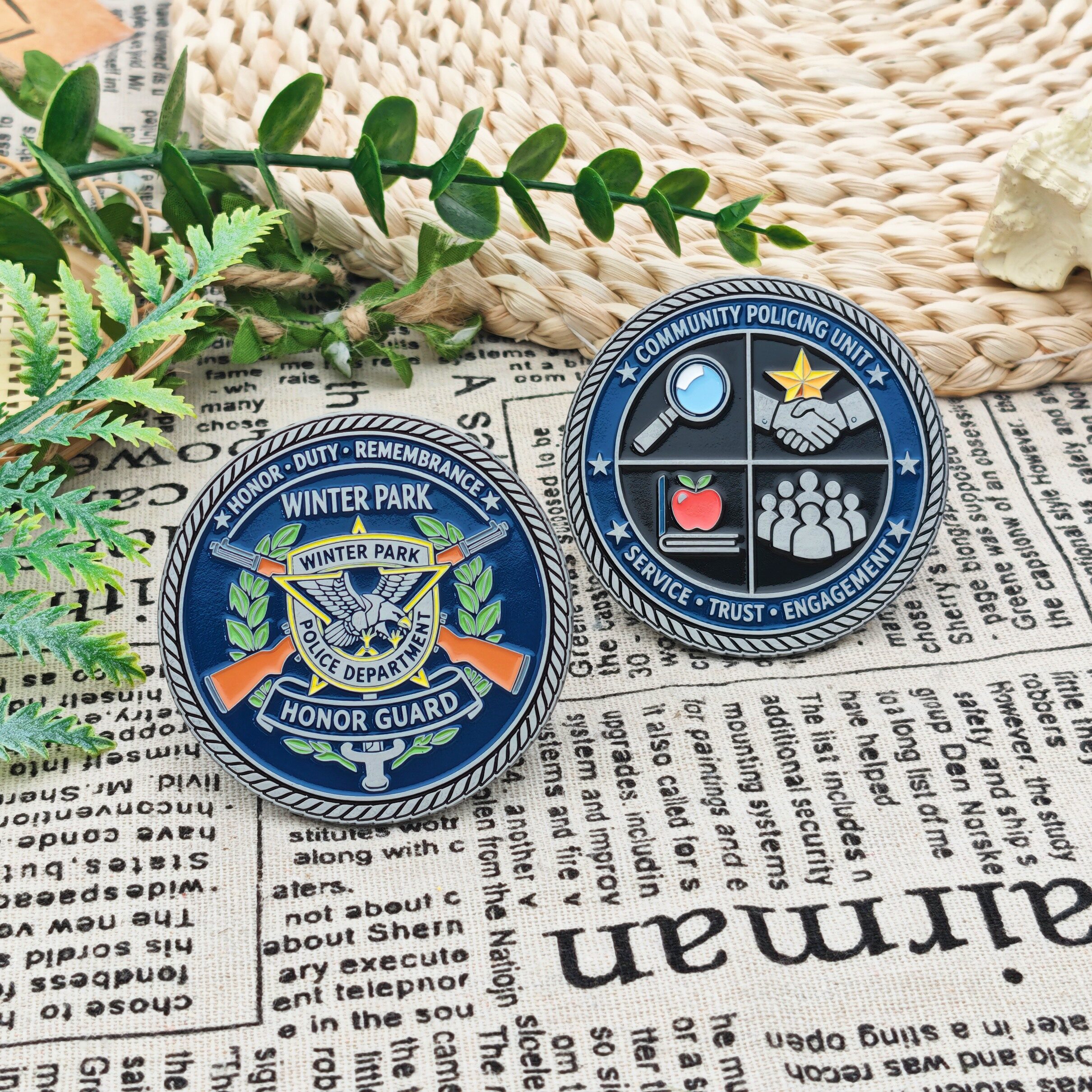Winter Park Police Honor Guard Double-Sided Antique Silver Enamel Commemorative Coin